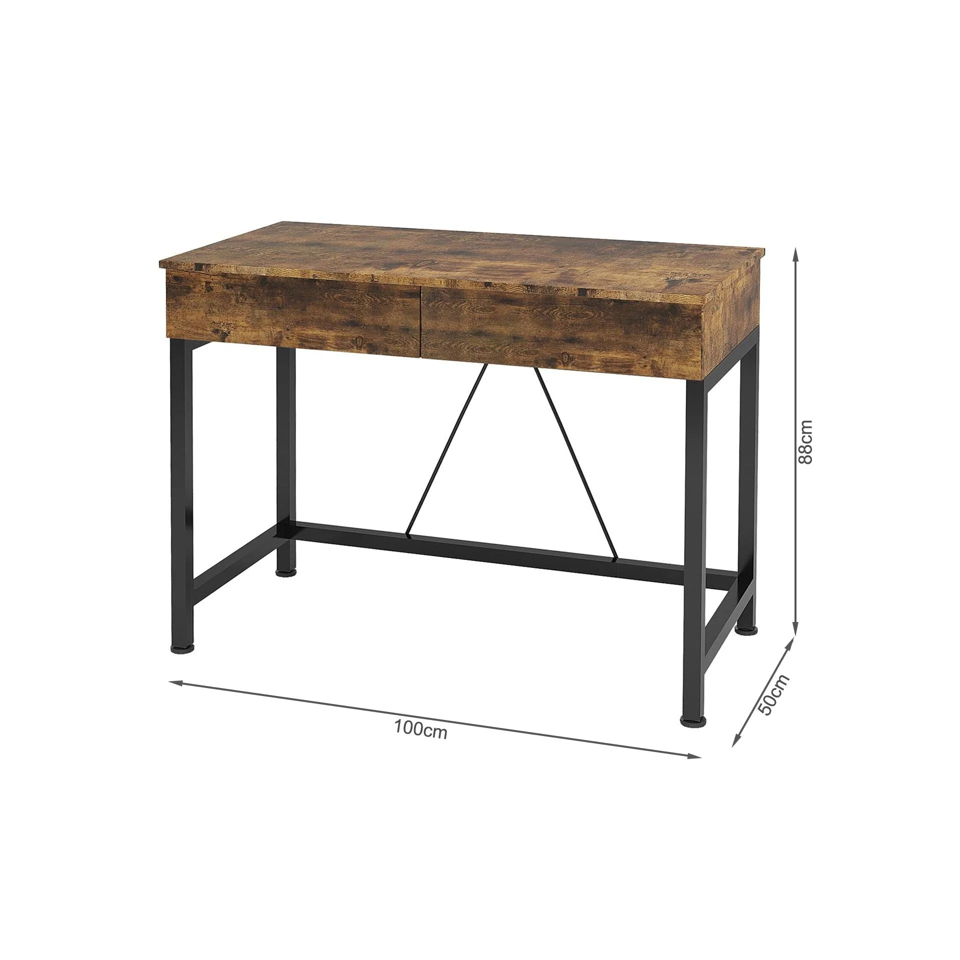 Brooks 100cm Computer Desk with 2 Drawers - Rustic Brown - Image 12
