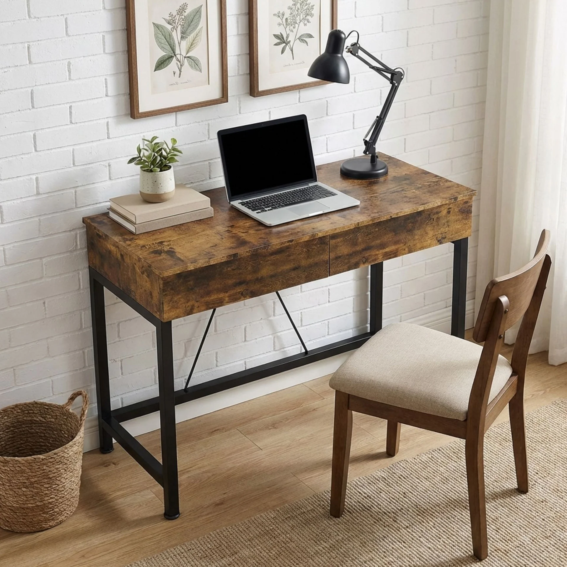Brooks 100cm Computer Desk with 2 Drawers - Rustic Brown - Image 4