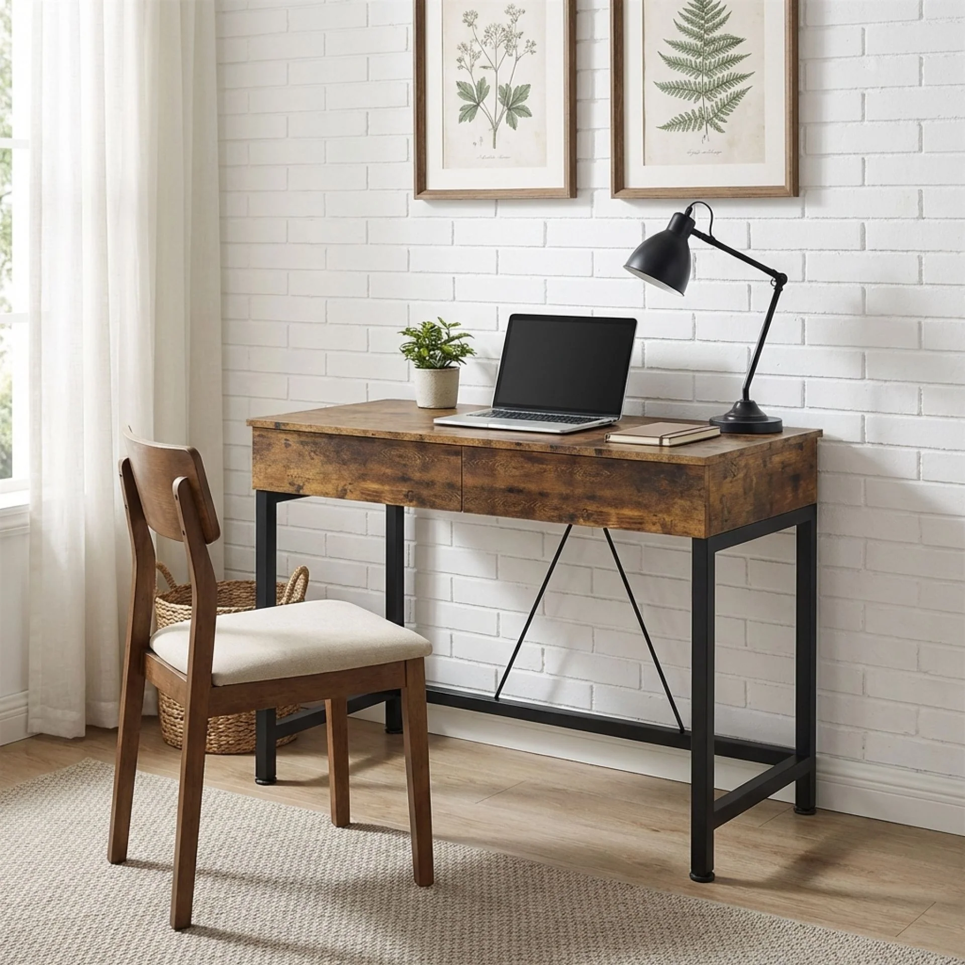Brooks 100cm Computer Desk with 2 Drawers - Rustic Brown - Image 5
