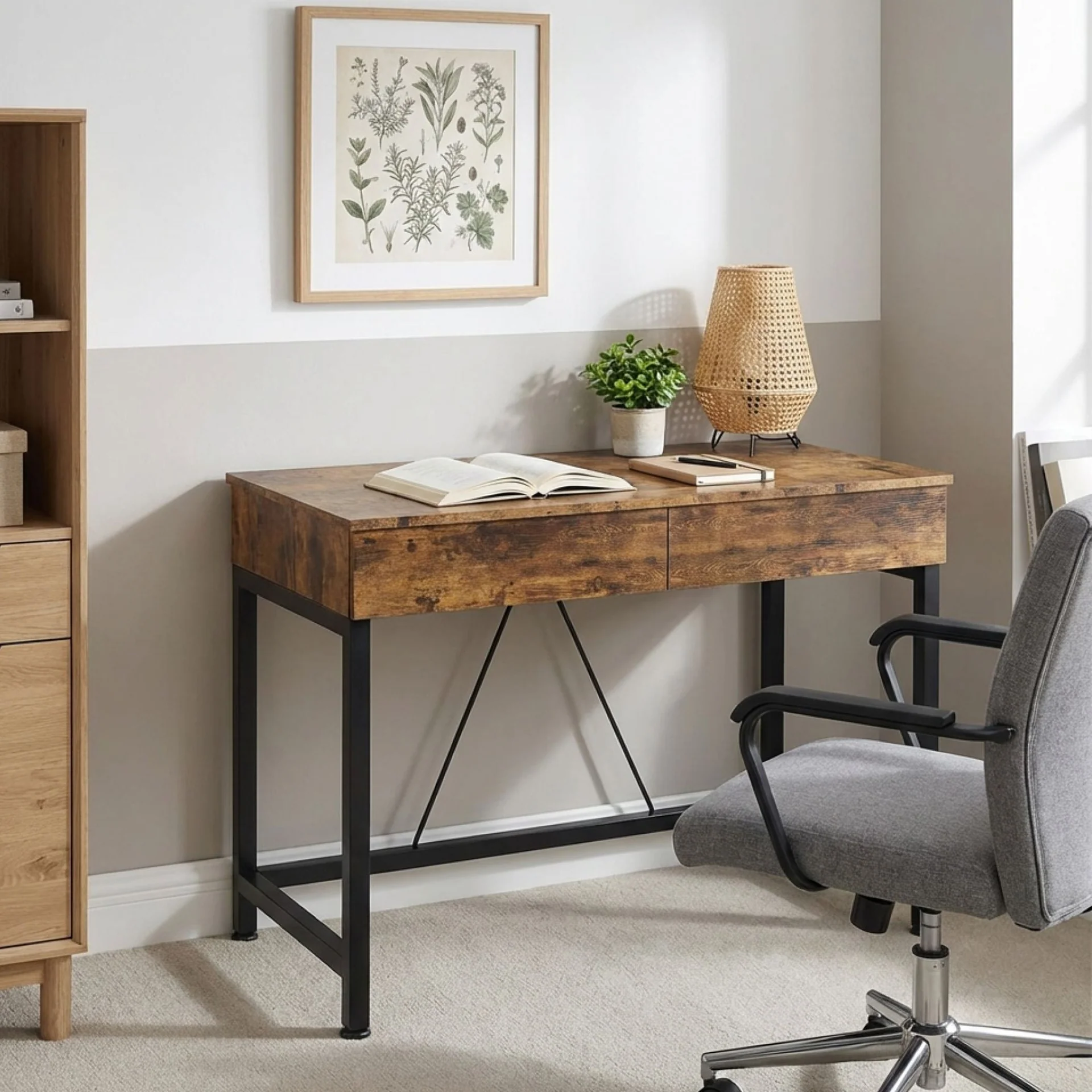 Brooks 100cm Computer Desk with 2 Drawers - Rustic Brown - Image 6