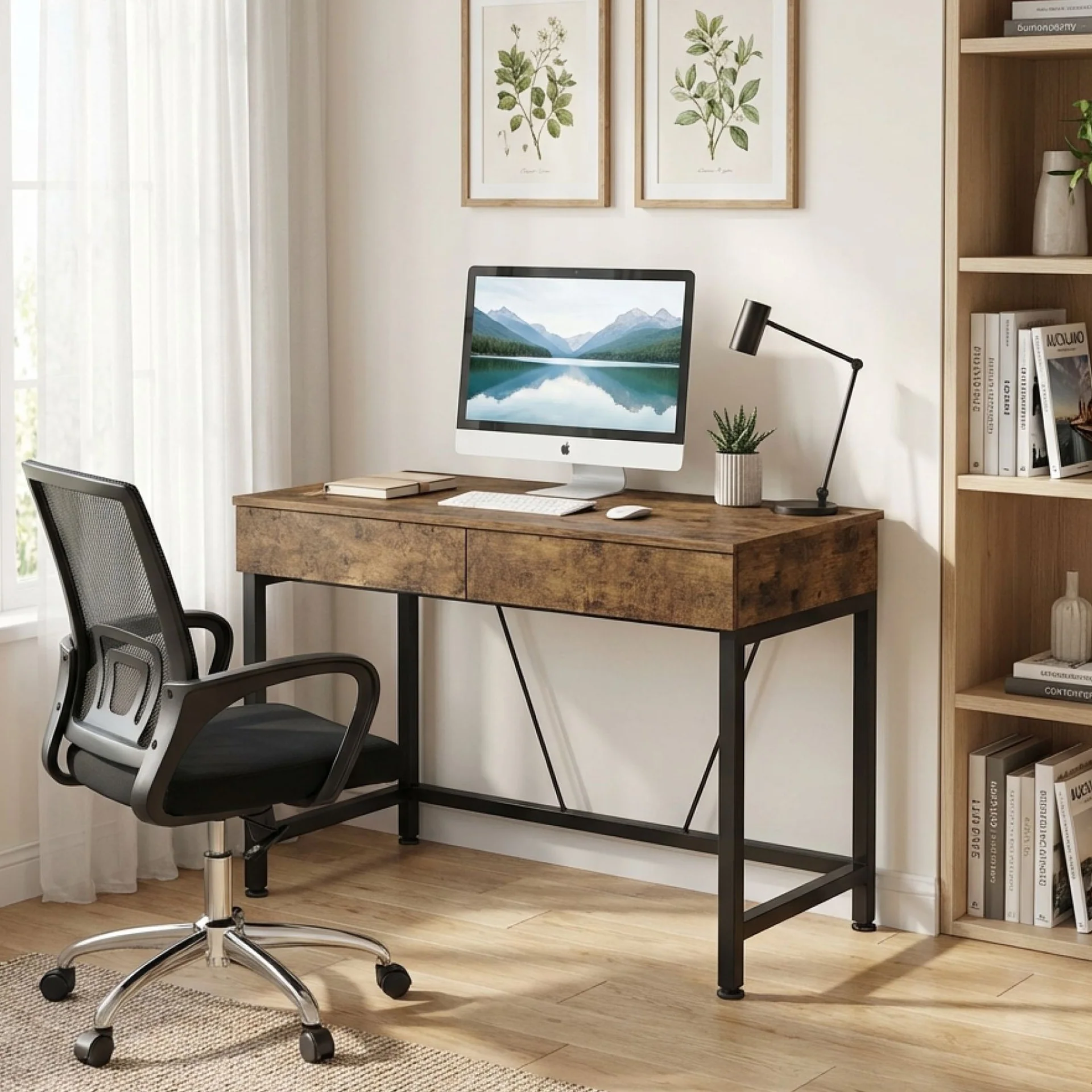 Brooks 100cm Computer Desk with 2 Drawers - Rustic Brown - Image 7