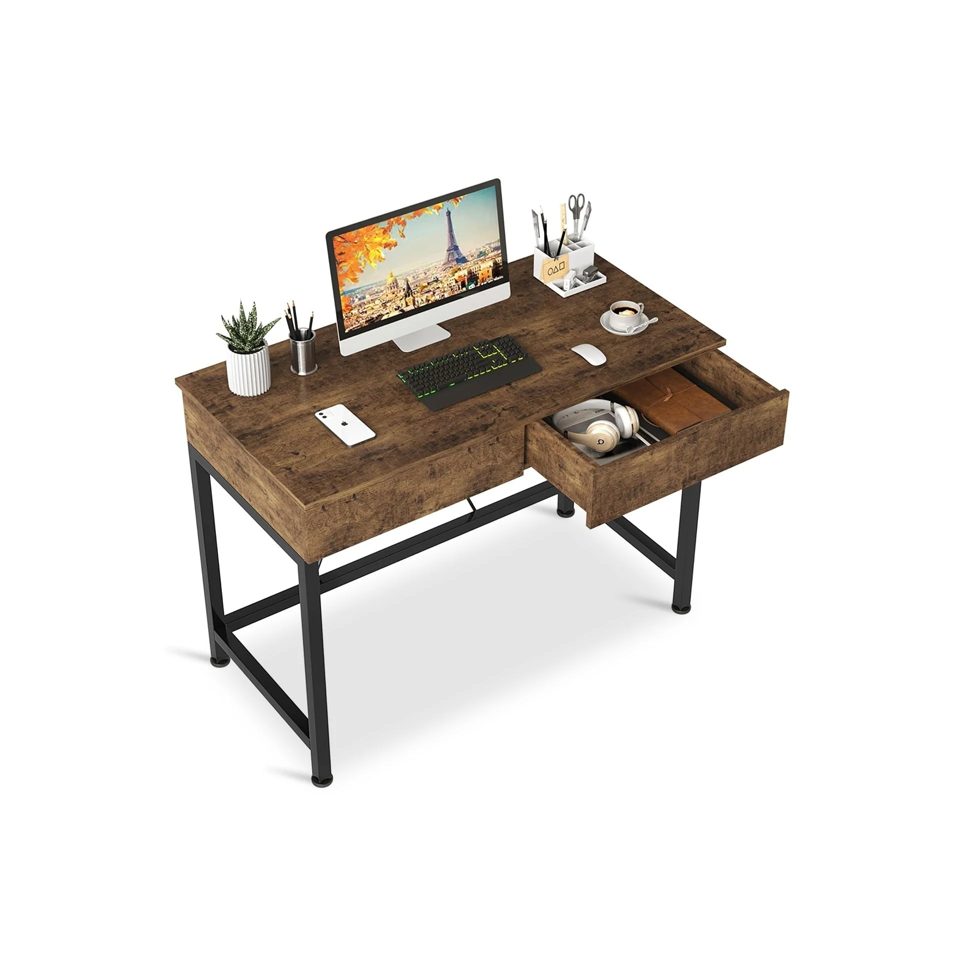 Brooks 100cm Computer Desk with 2 Drawers - Rustic Brown - Image 8