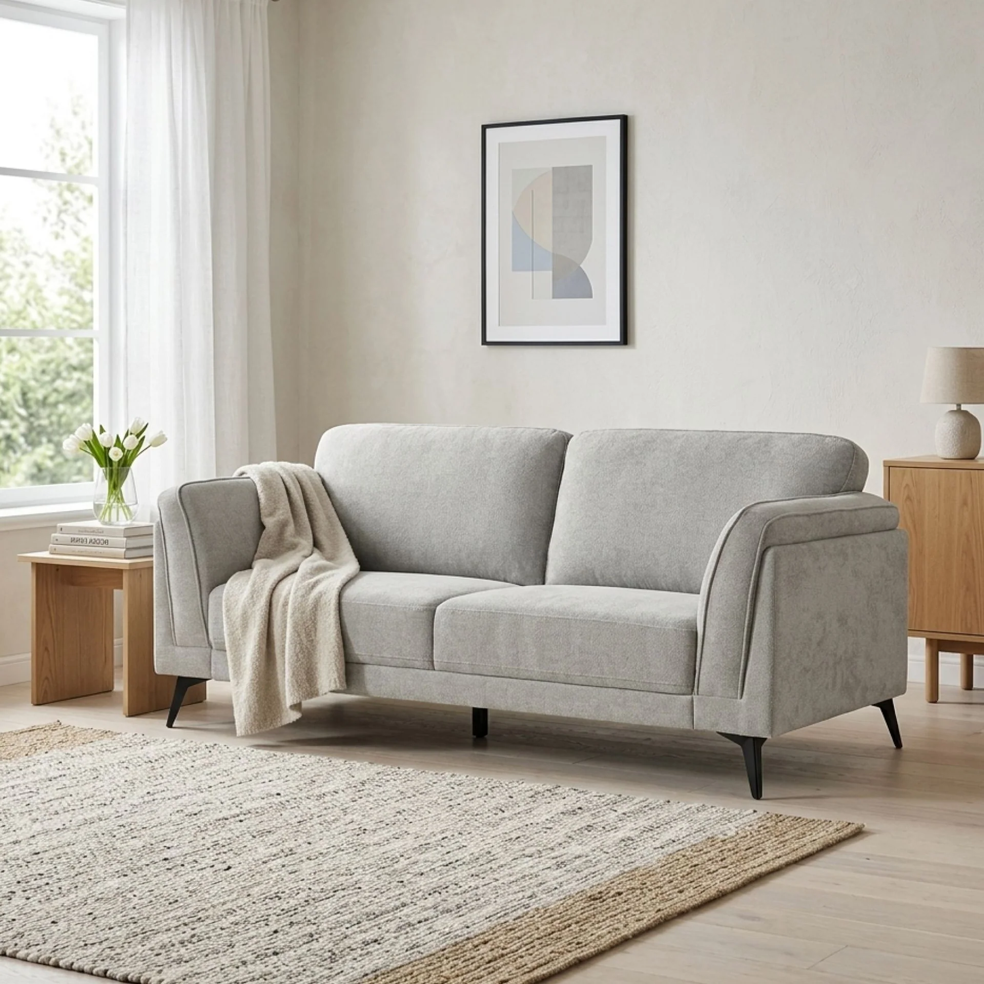 Brulo Linen 3 Seater Sofa - Light Grey - Image 3