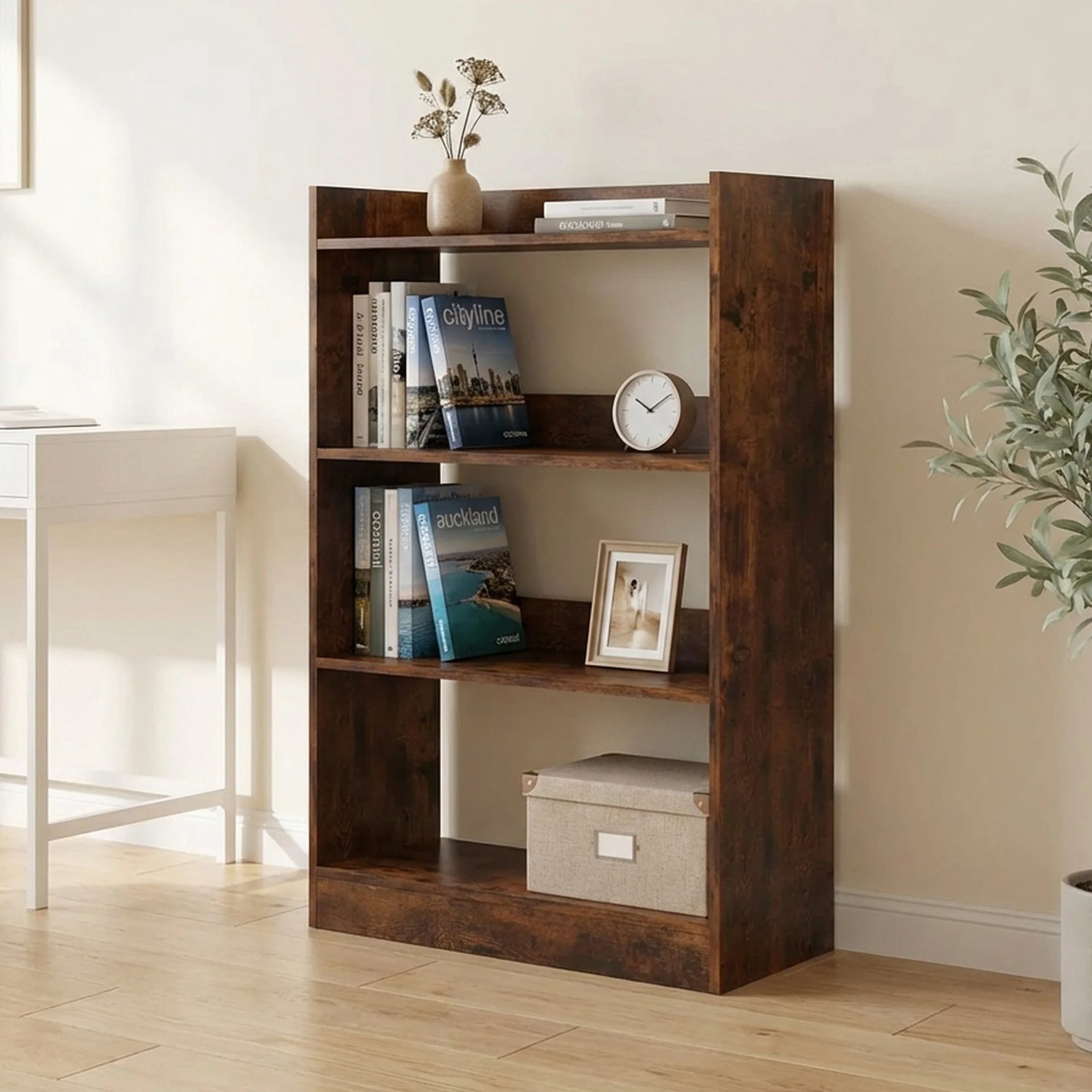 Bulls 80cm 4 Tier Bookshelf - Rustic Brown - Image 3