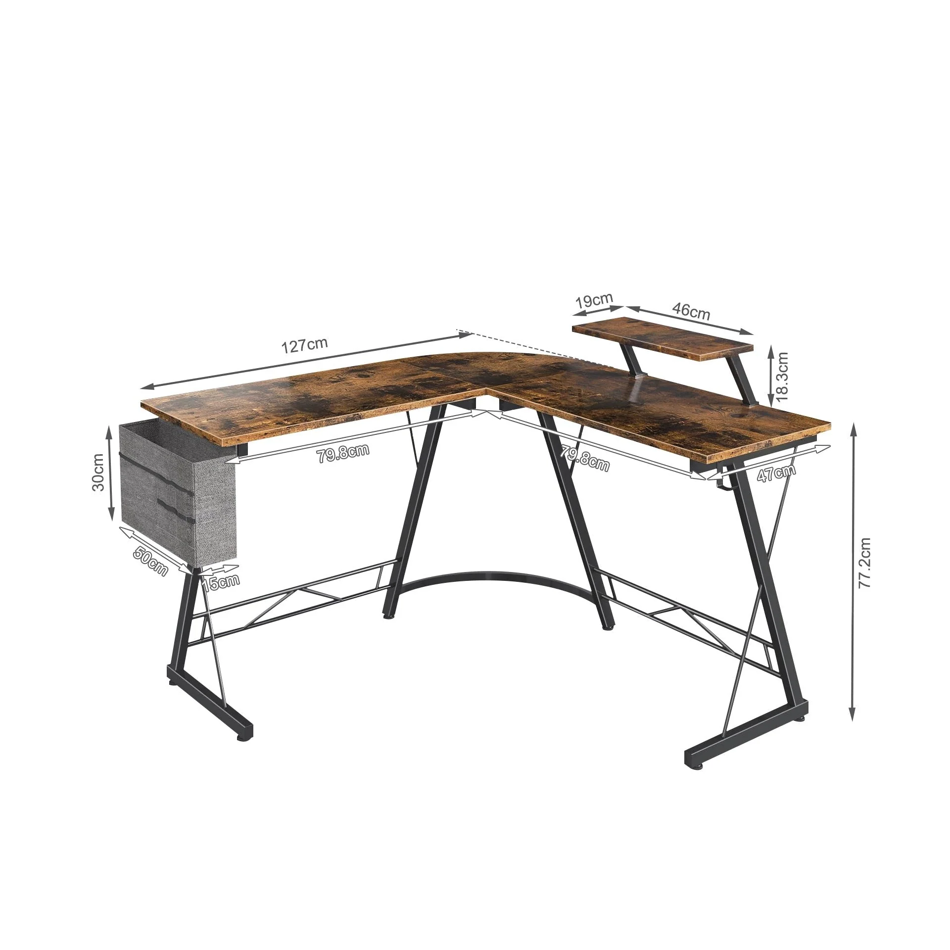 Callan Computer Corner Desk with Storage Bag - Rustic Brown - Image 7