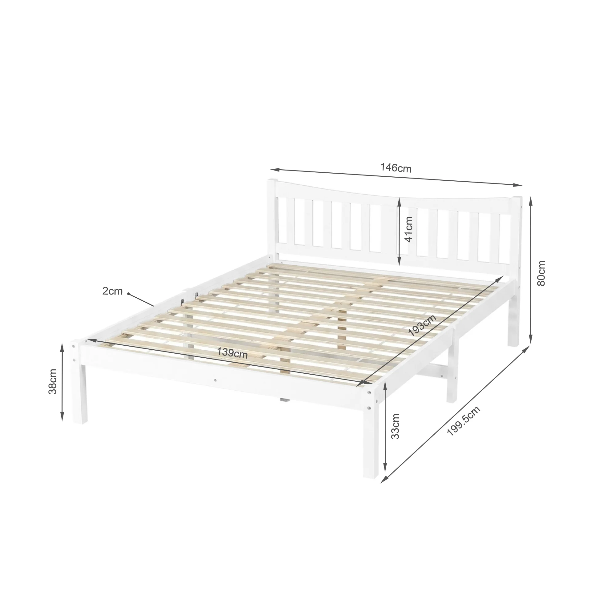 Capra Double Wooden Bed Frame - White - Image 17
