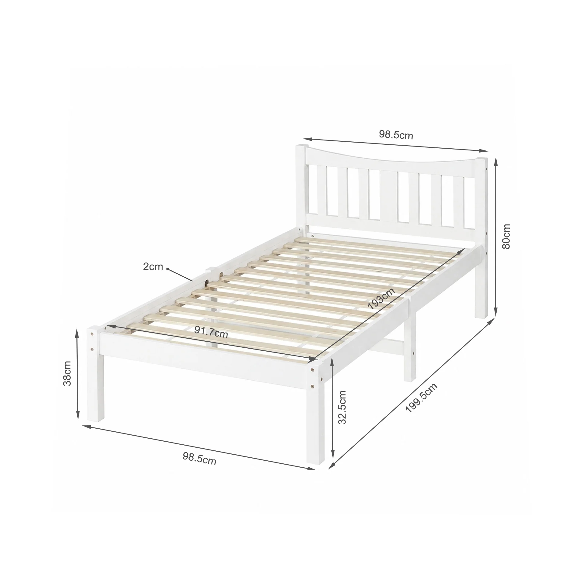 Capra Single Wooden Bed Frame - White - Image 15