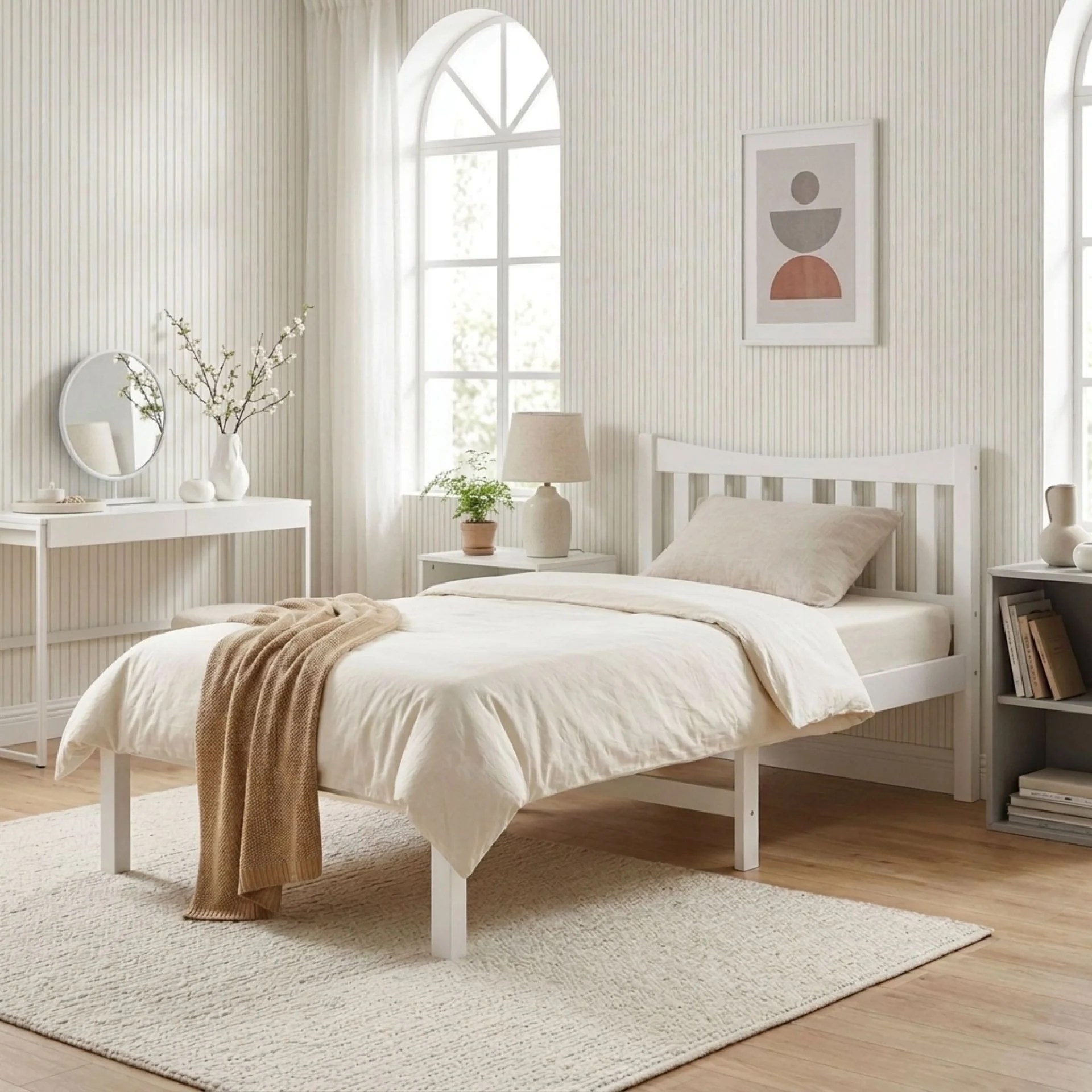 Capra Single Wooden Bed Frame - White - Image 4