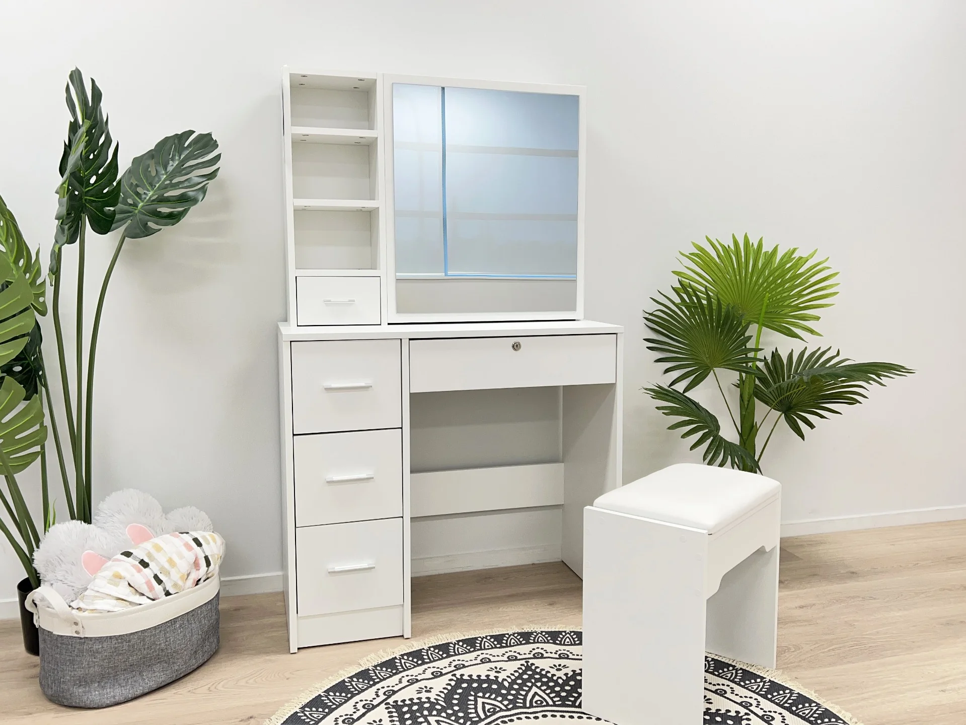 Carnation Dressing Table With Drawers Set 2pcs - White - Image 3