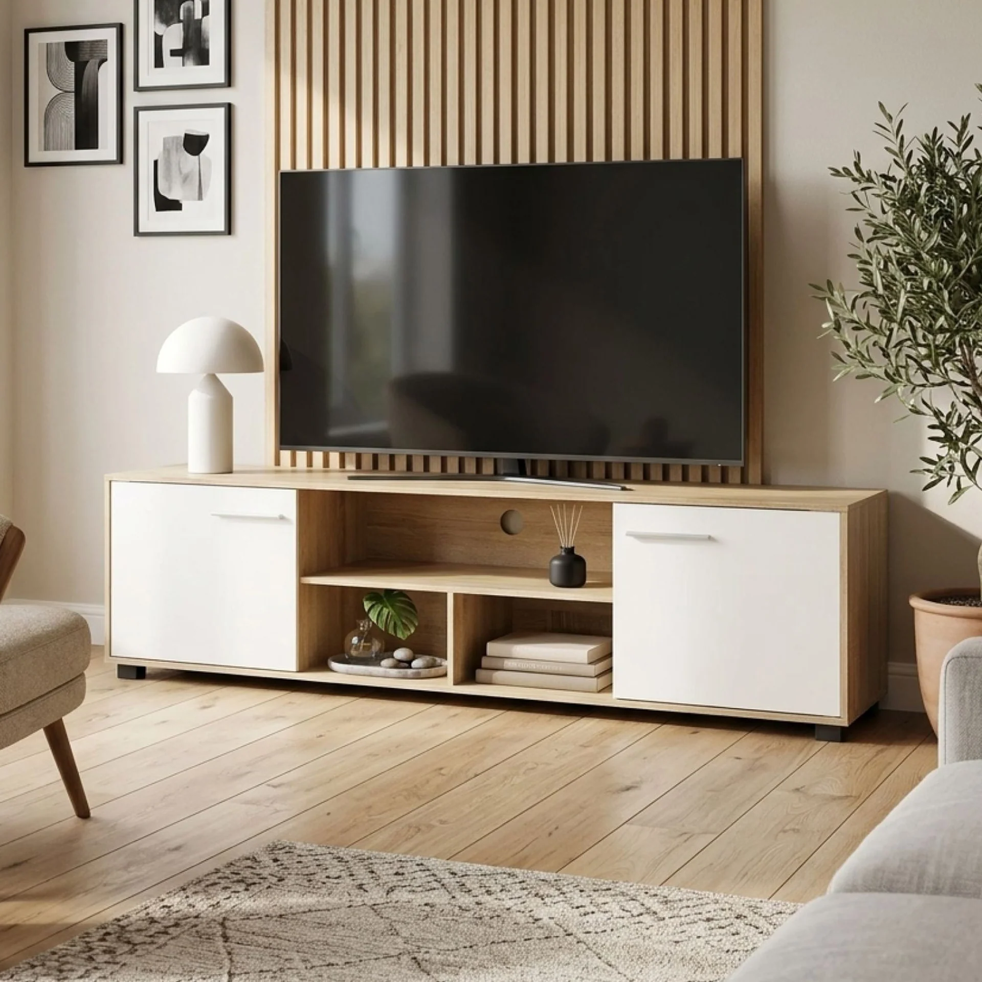 Cauto 1.8m Entertainment Unit - Oak + White - Image 3