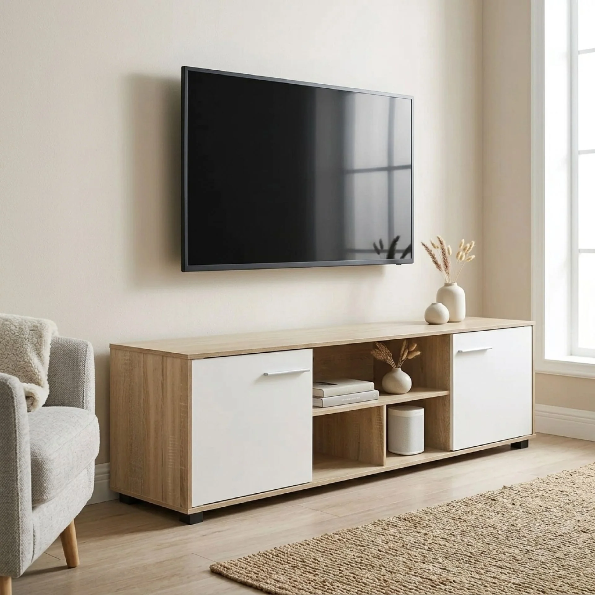 Cauto 1.8m Entertainment Unit - Oak + White - Image 4