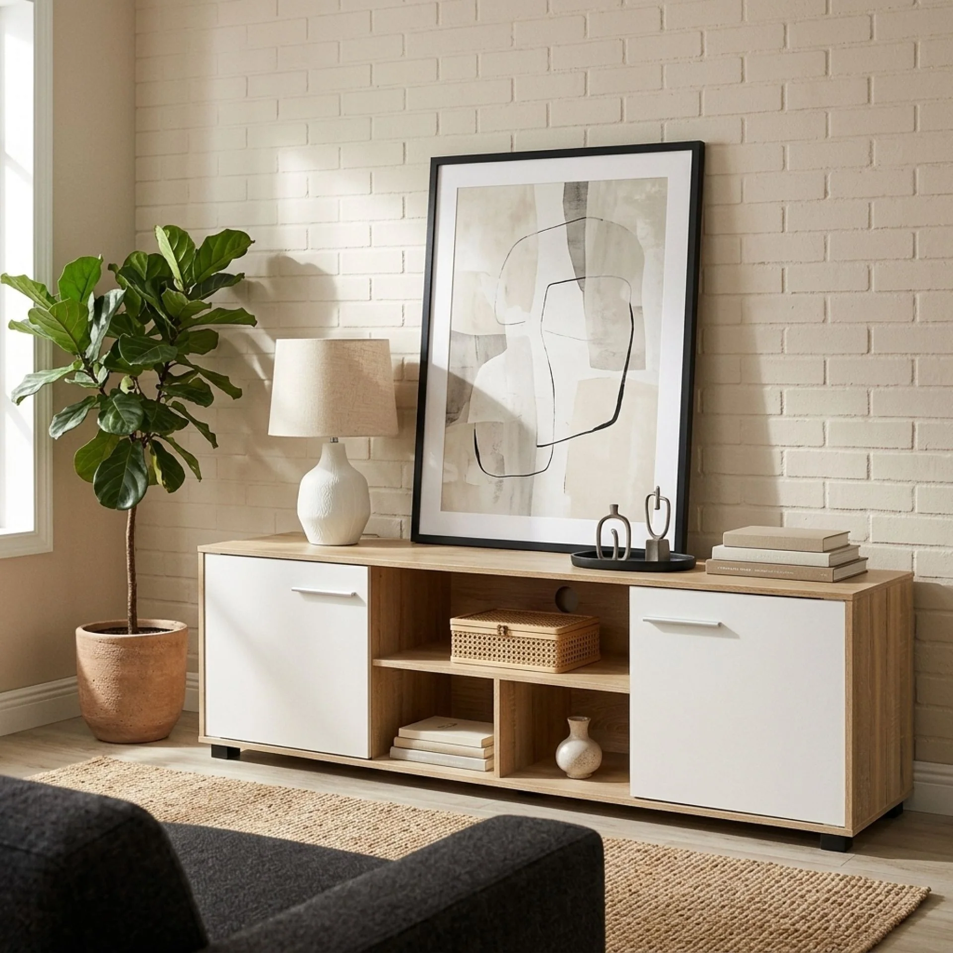 Cauto 1.8m Entertainment Unit - Oak + White - Image 5