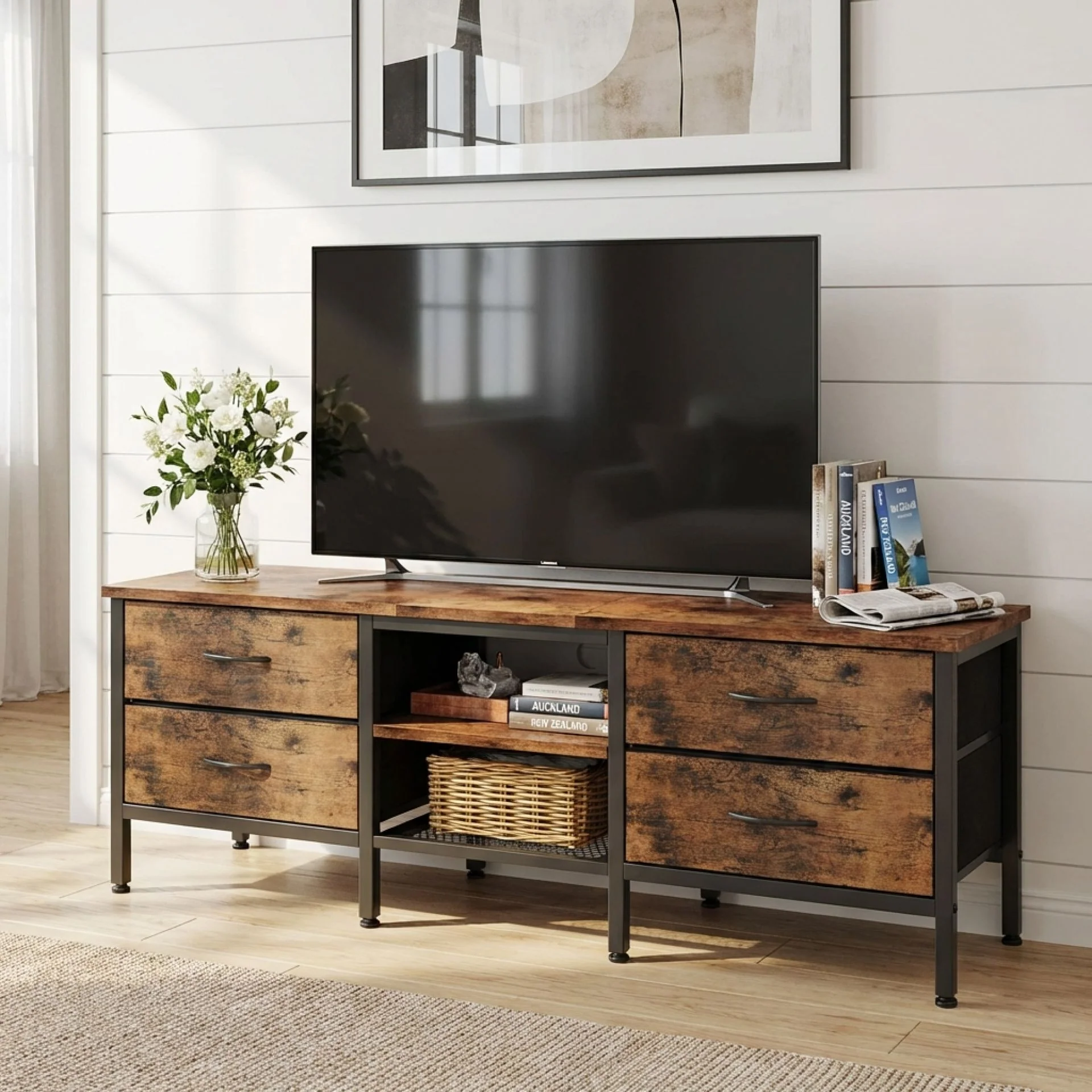 Cavalla 1.4m Entertainment Unit with Drawers - Rustic Brown - Image 2