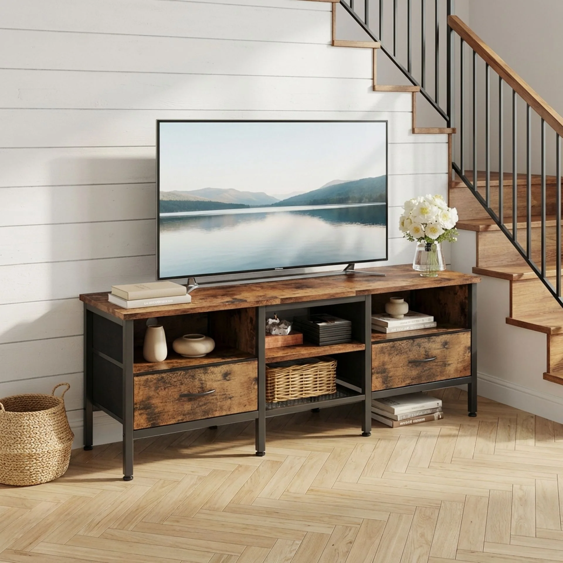 Cavalla 1.4m Entertainment Unit with Drawers - Rustic Brown - Image 3