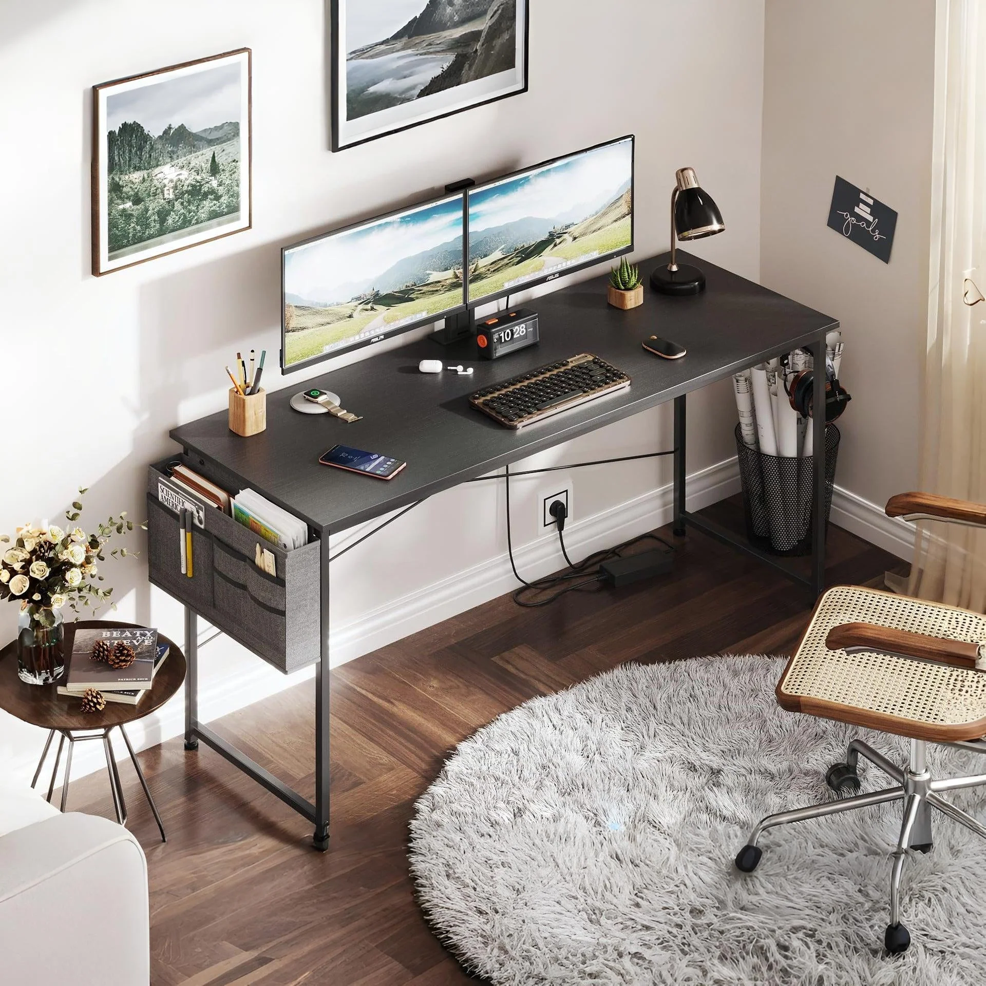 Cayden 140cm Computer Desk with Storage Bag - Black - Image 2