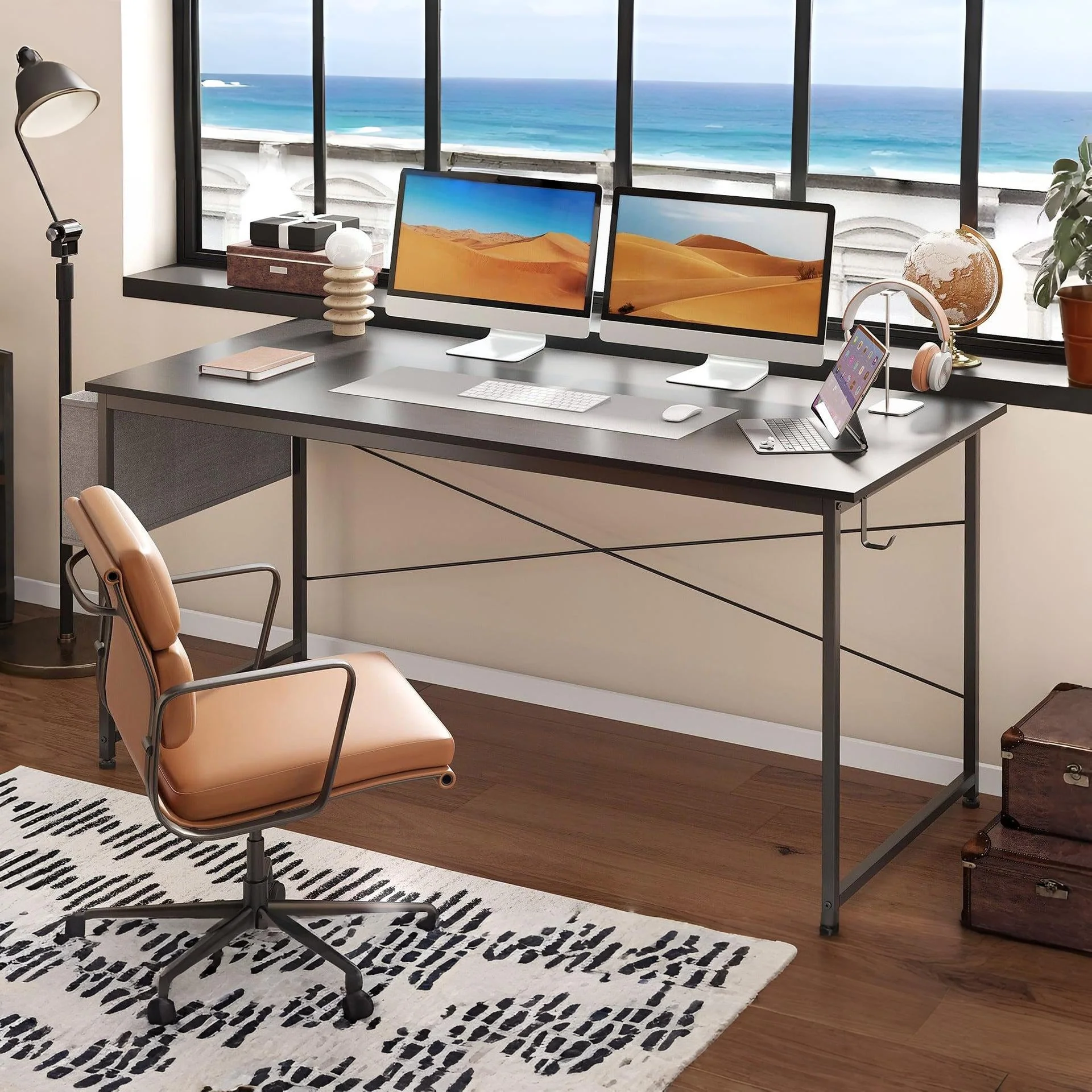 Cayden 160cm Computer Desk with Storage Bag - Black - Image 2
