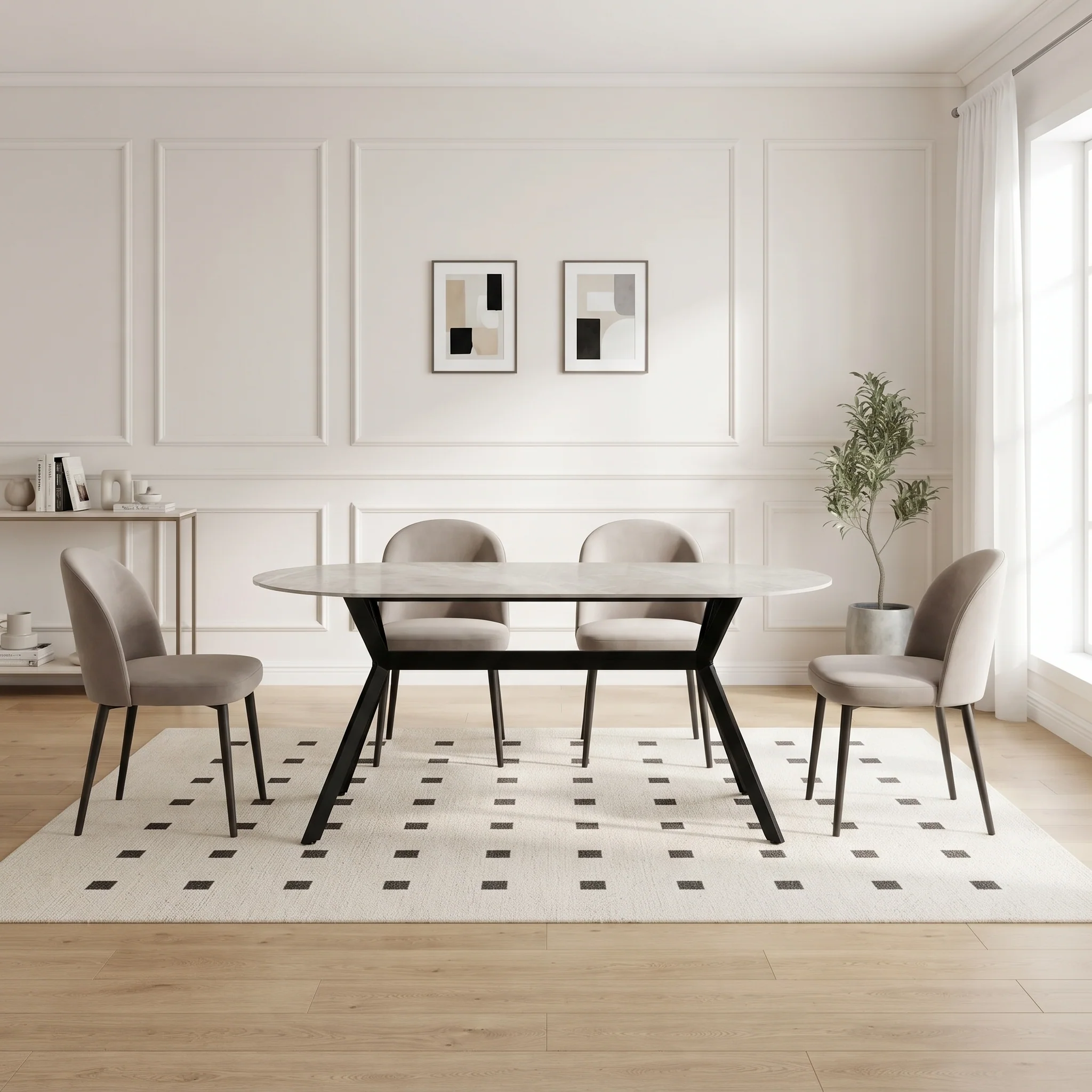 Cedar Gloss Ceramic Dining Table 180 x 90cm - Light Grey + Black - Image 9