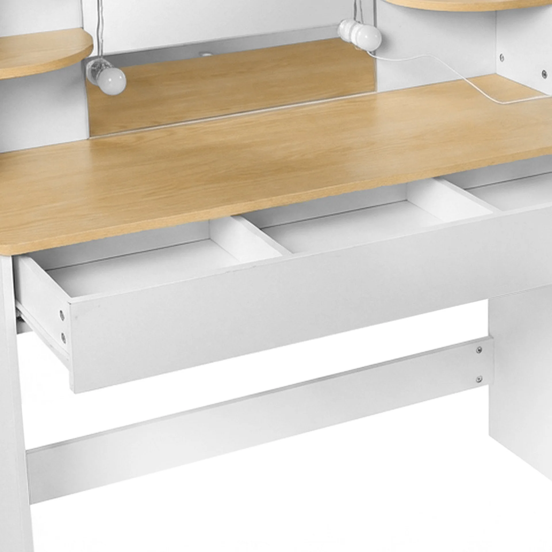 Celosia 2 Piece Dressing Table with Mirror & Stool Set - White + Natural - Image 8