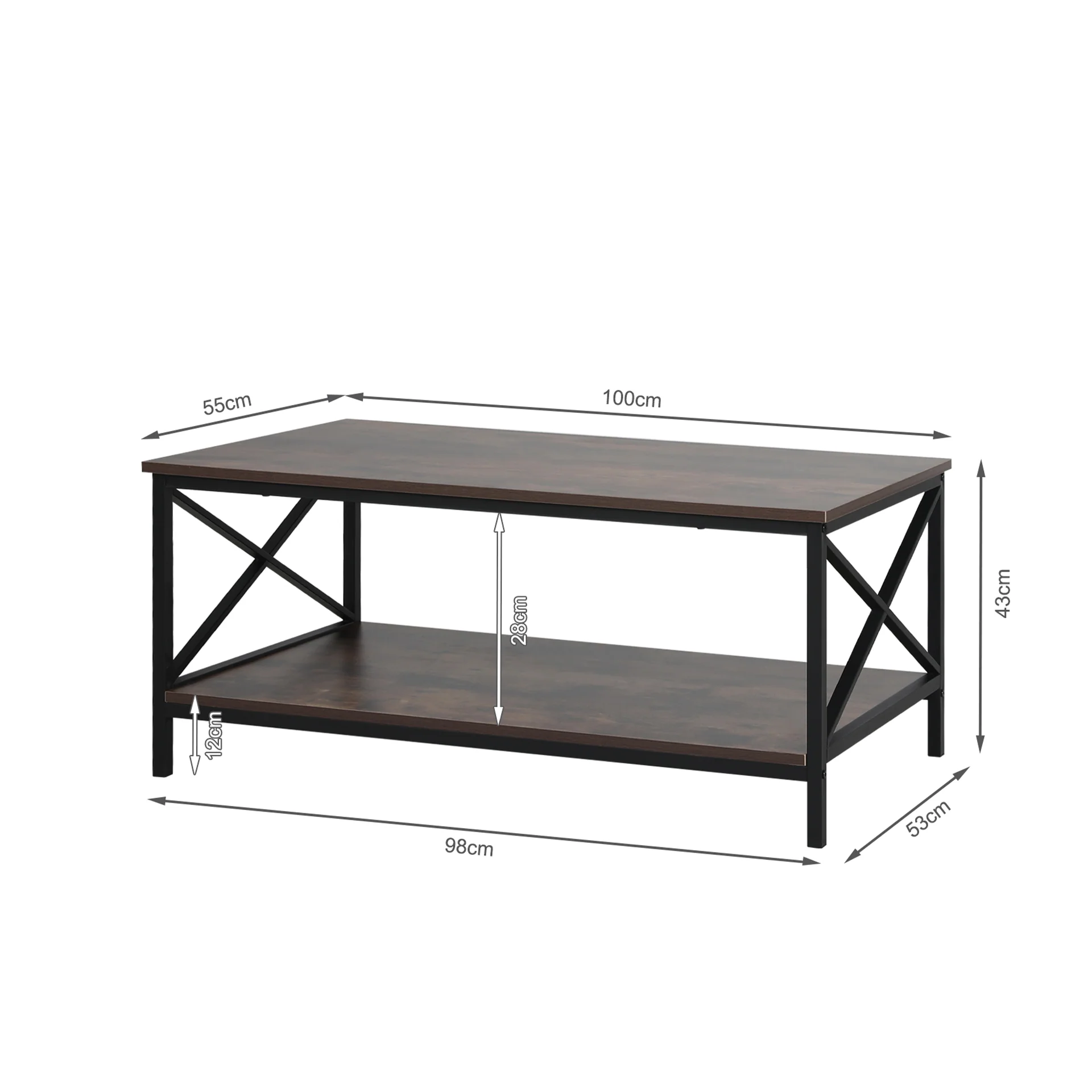 Chad Rectangle Coffee Table - Rustic Brown + Black - Image 10