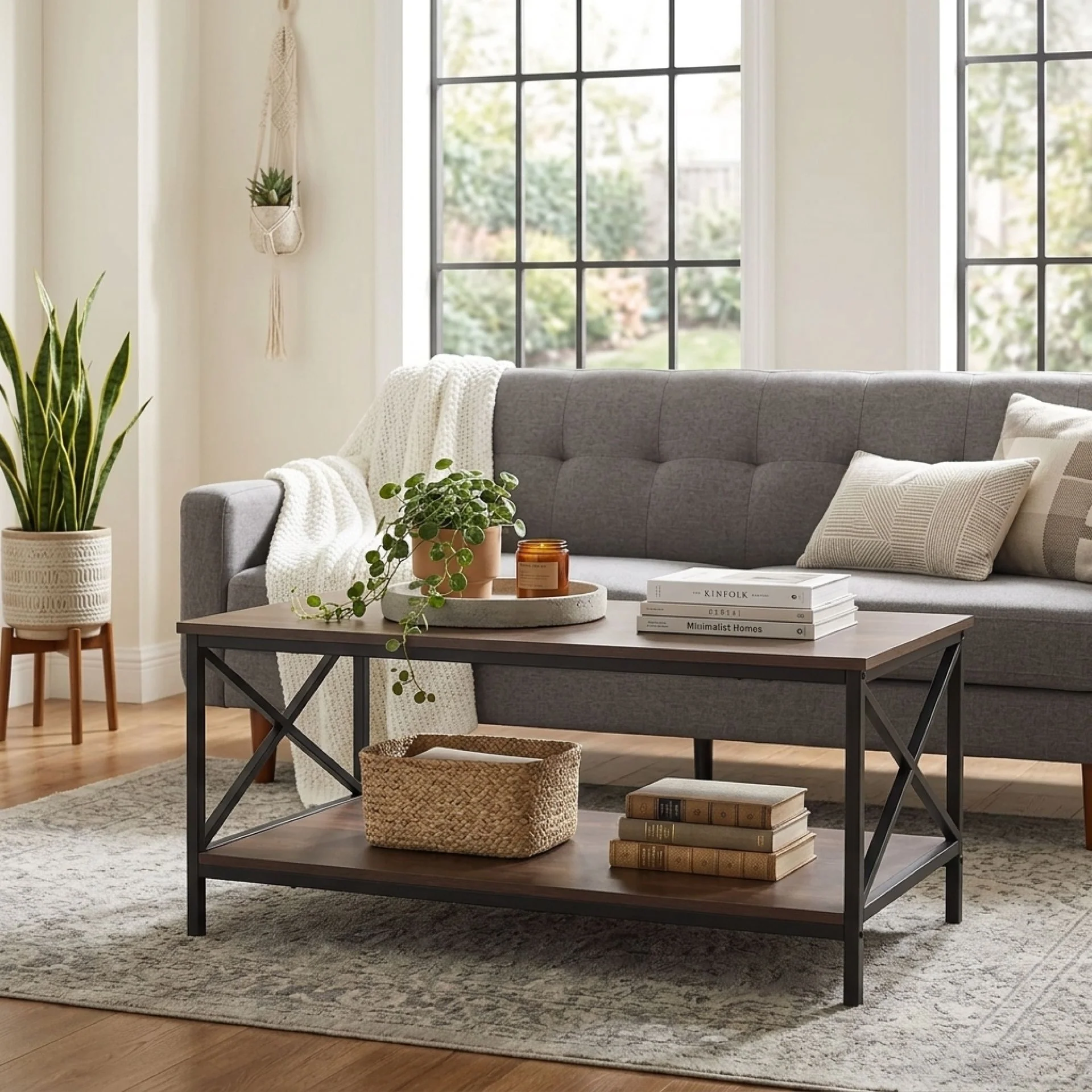 Chad Rectangle Coffee Table - Rustic Brown + Black - Image 2