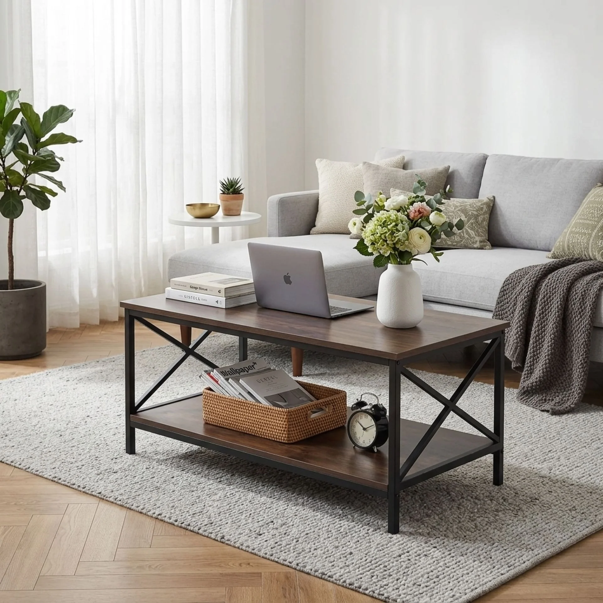 Chad Rectangle Coffee Table - Rustic Brown + Black - Image 3