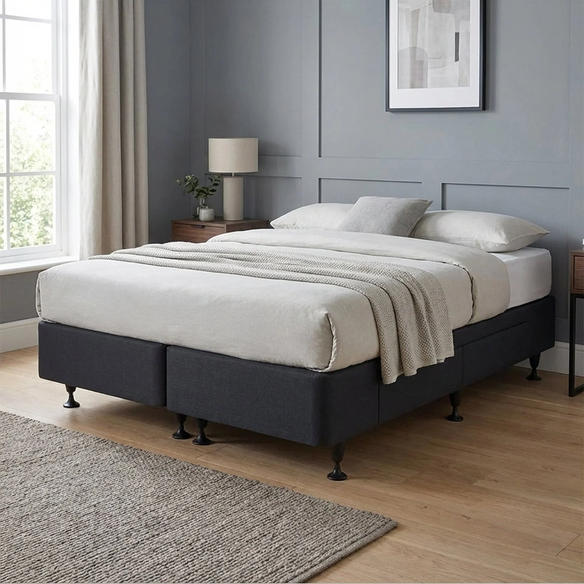 Charles Fabric Super King Split Bed Base 4 Drawers - Black - Image 4