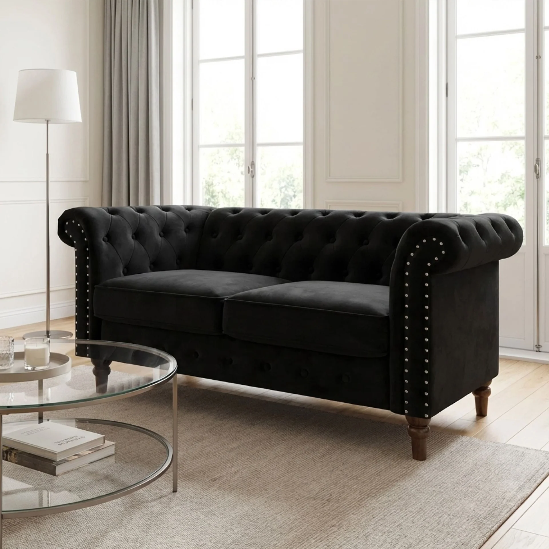 Chesley Velvet 2 Seater Sofa - Black