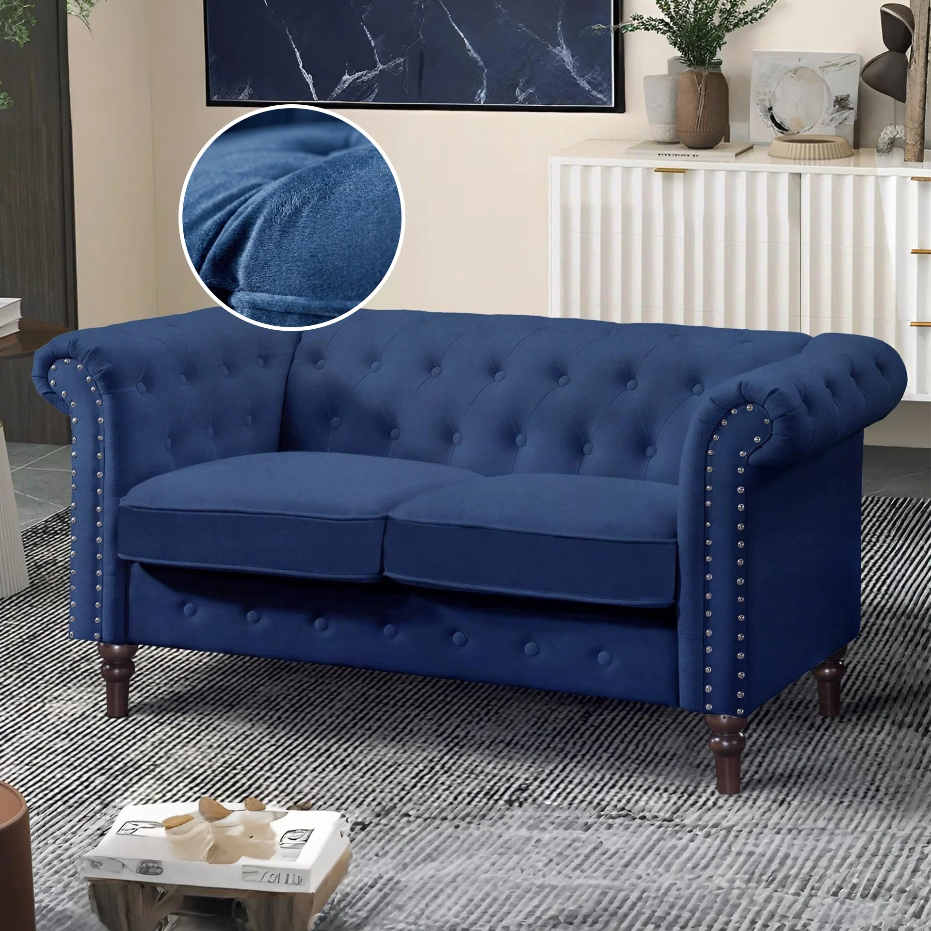 Chesley Velvet 2 Seater Sofa - Navy Blue - Image 2