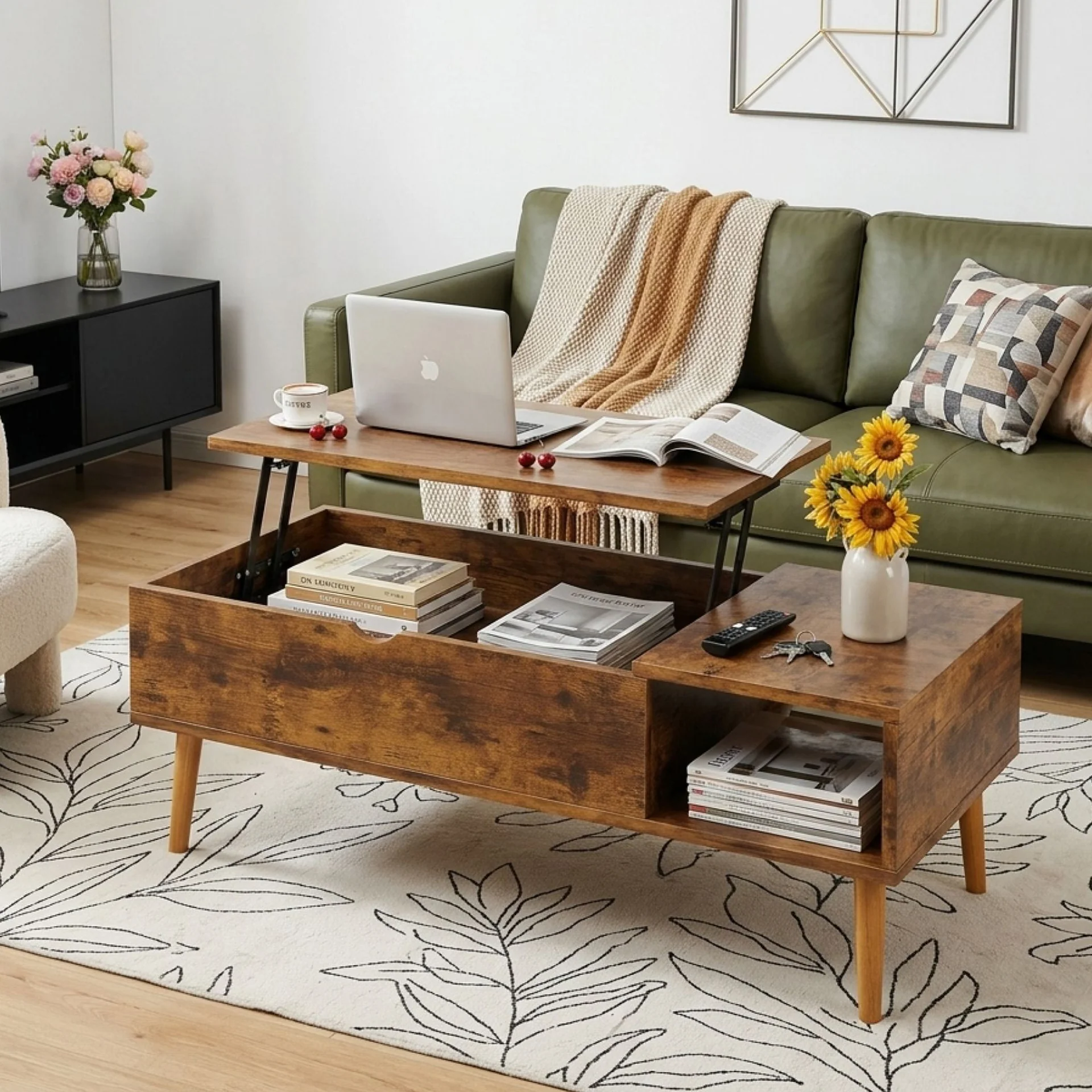 Chilwa Lift Top Coffee Table - Rustic Brown - Image 2