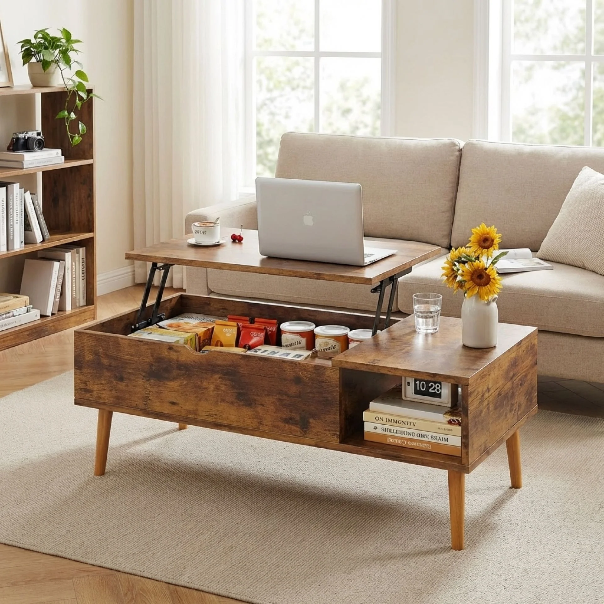 Chilwa Lift Top Coffee Table - Rustic Brown - Image 4