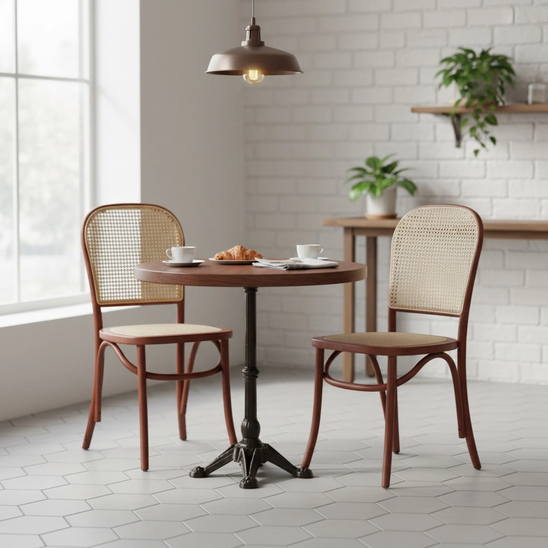 Christopher Beech Wood and Rattan Dining Chair – Set of 2 – Antique Brown