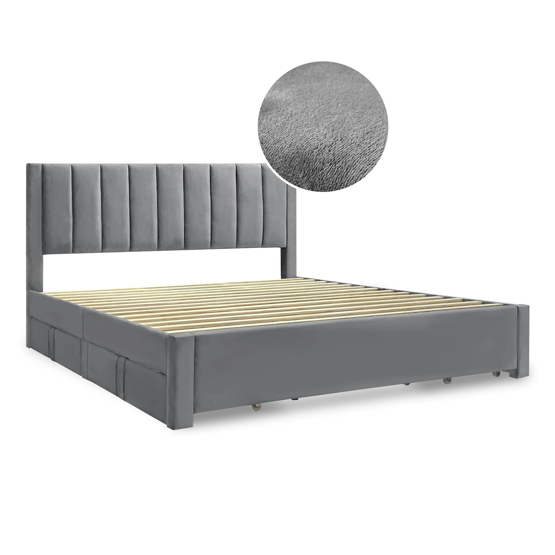 Columbia Super King Fabric Bed Frame with 4 Drawers - Grey - Image 5
