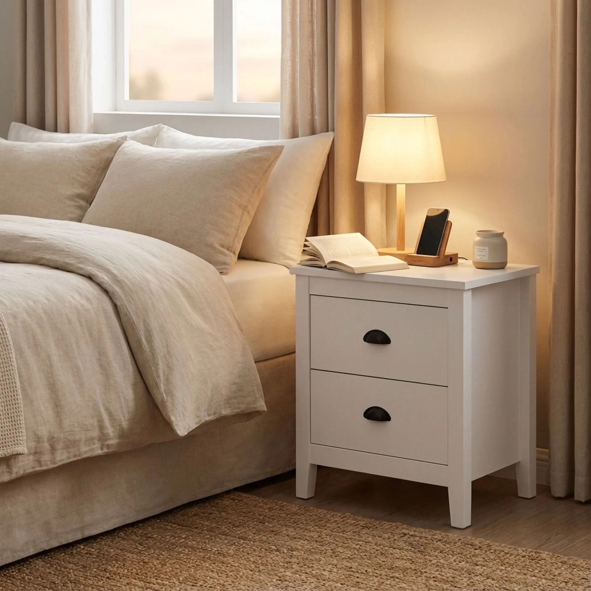 Congo Bedside Table with 2 Drawers - White