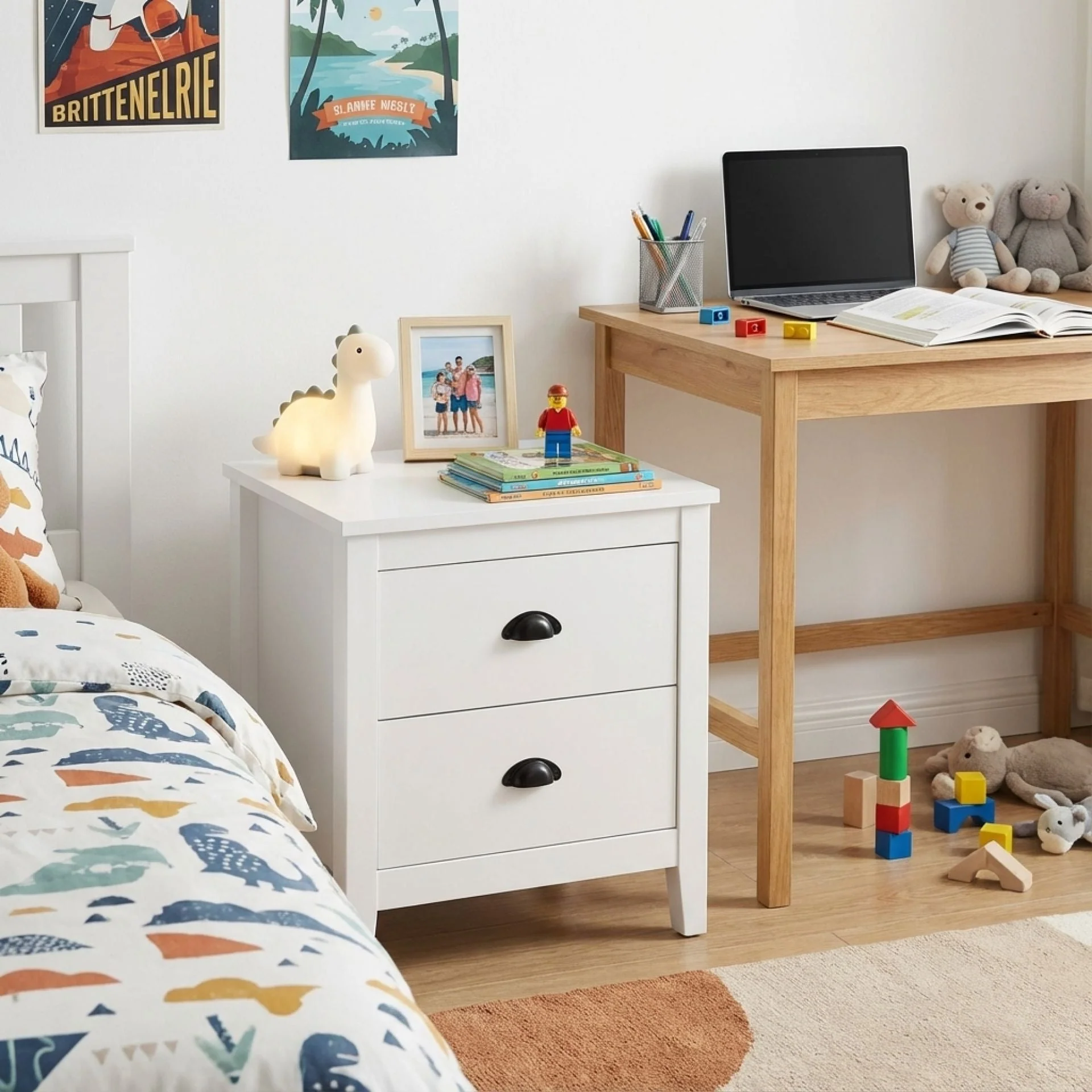 Congo Bedside Table with 2 Drawers - White - Image 2