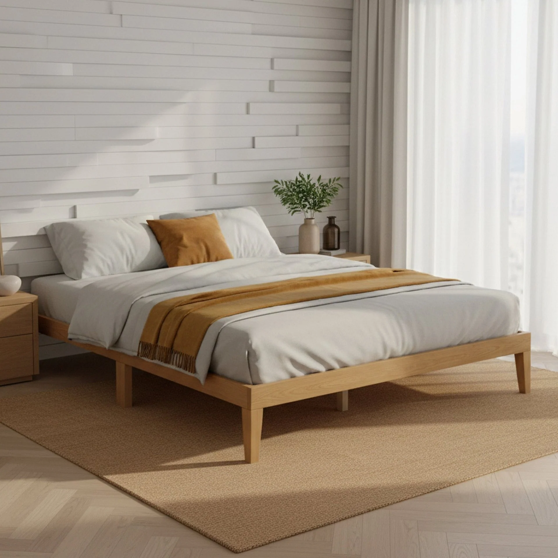 Conival Queen Wooden Bed Frame - Natural Oak - Image 2
