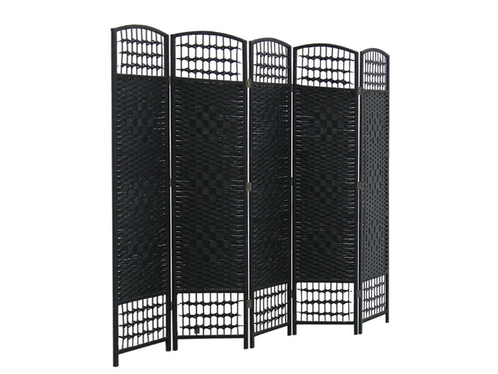 COONOOR 1.7M Rattan Room Divider Screen 5 Panels - BLACK - Image 3
