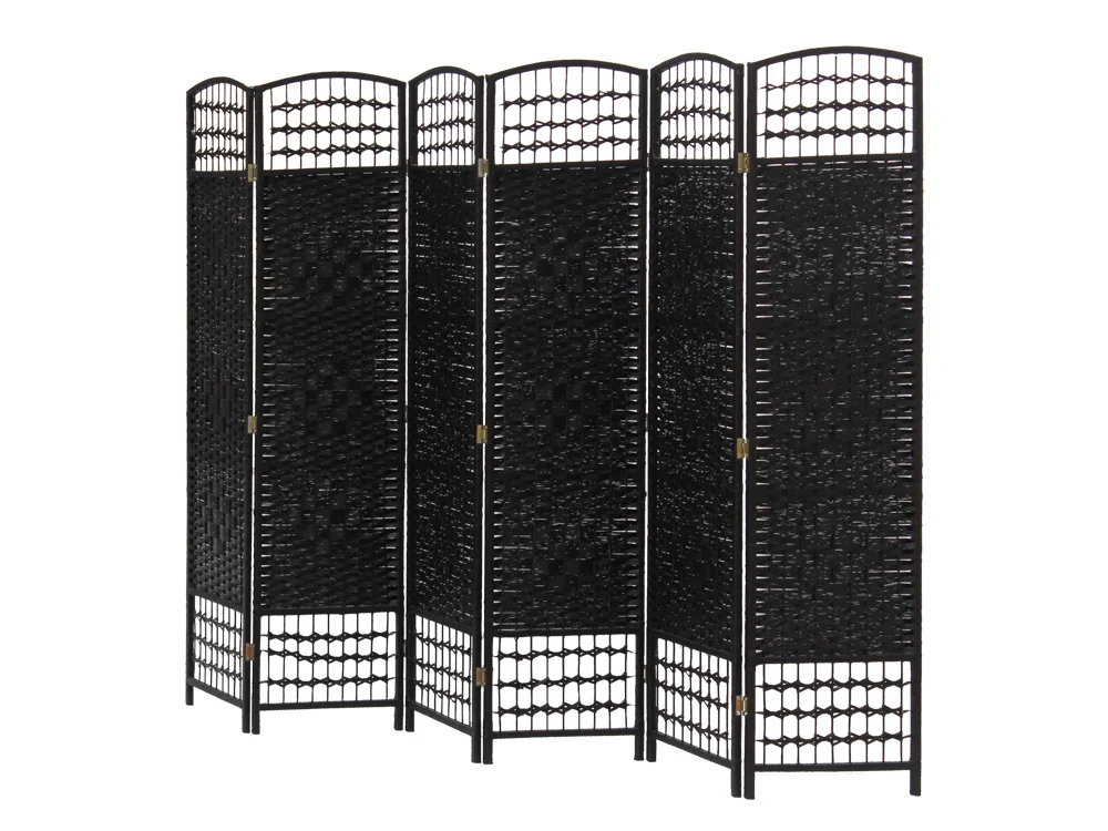 COONOOR 1.7M Rattan Room Divider Screen 6 Panels - BLACK - Image 2