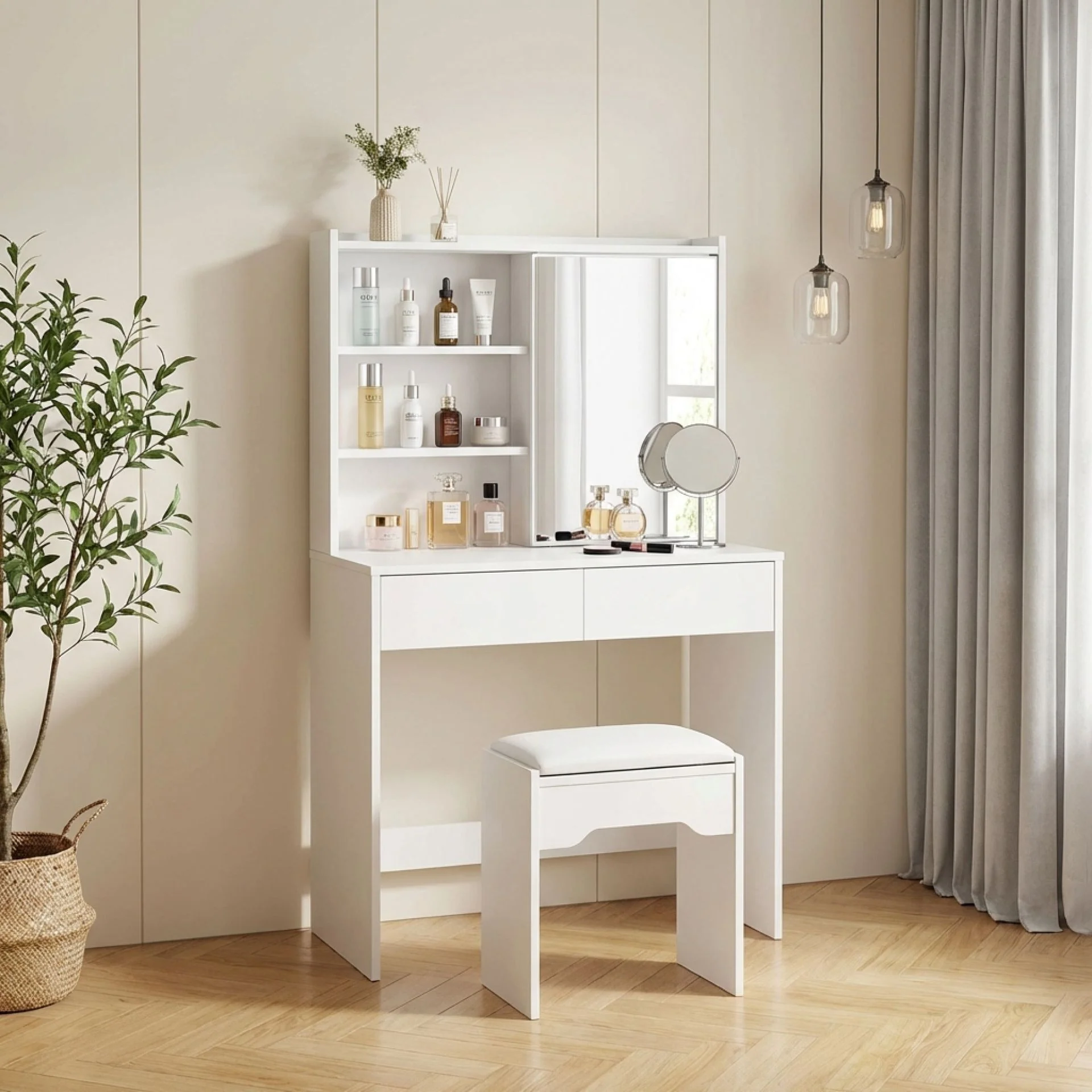Crocus Dressing Table with Drawers Set 2pcs - White - Image 3