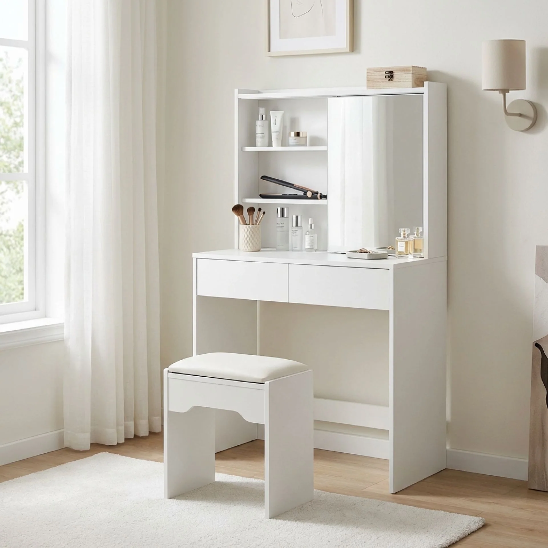 Crocus Dressing Table with Drawers Set 2pcs - White - Image 4
