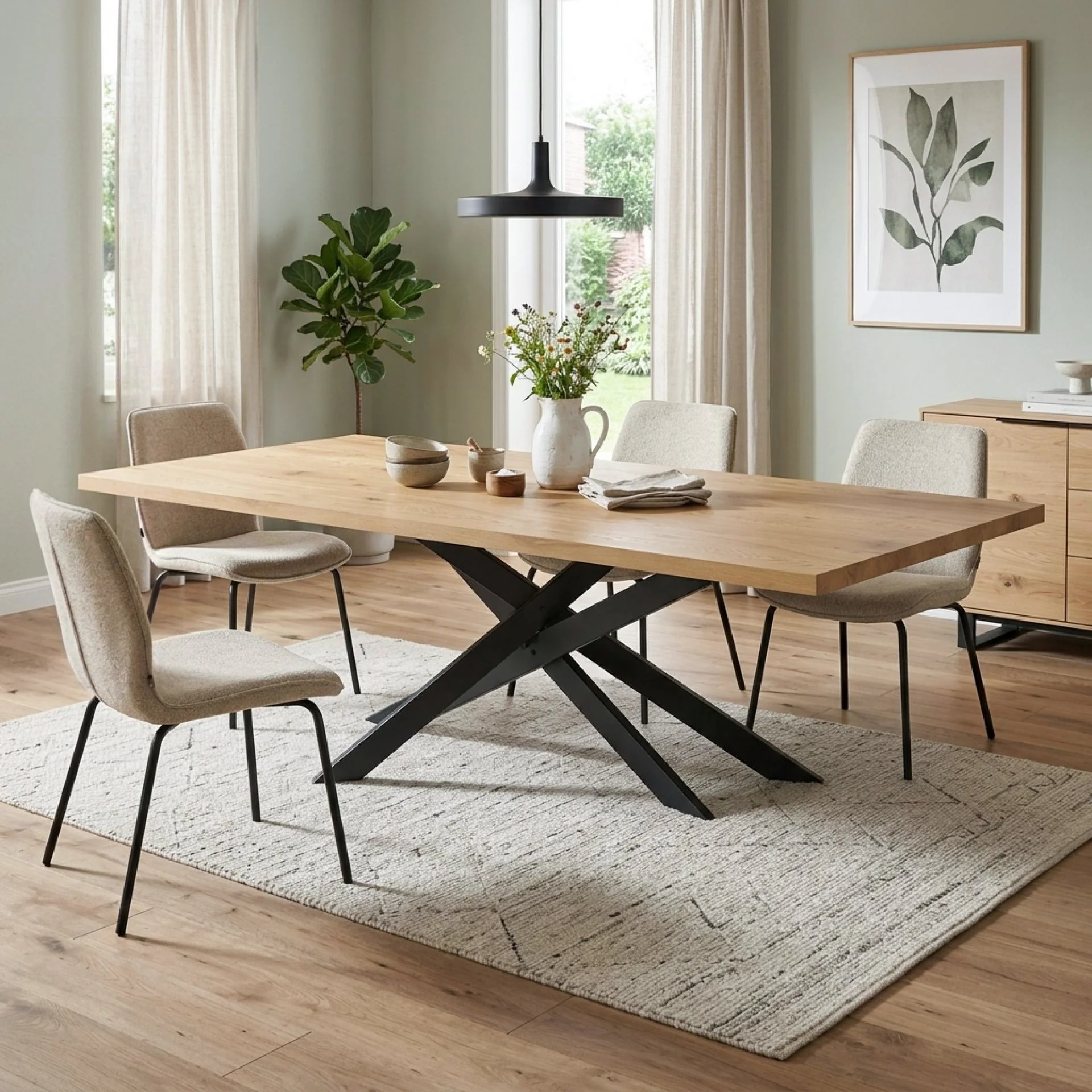Croscen Rectangle Dining Table 240x95cm - Oak - Image 4