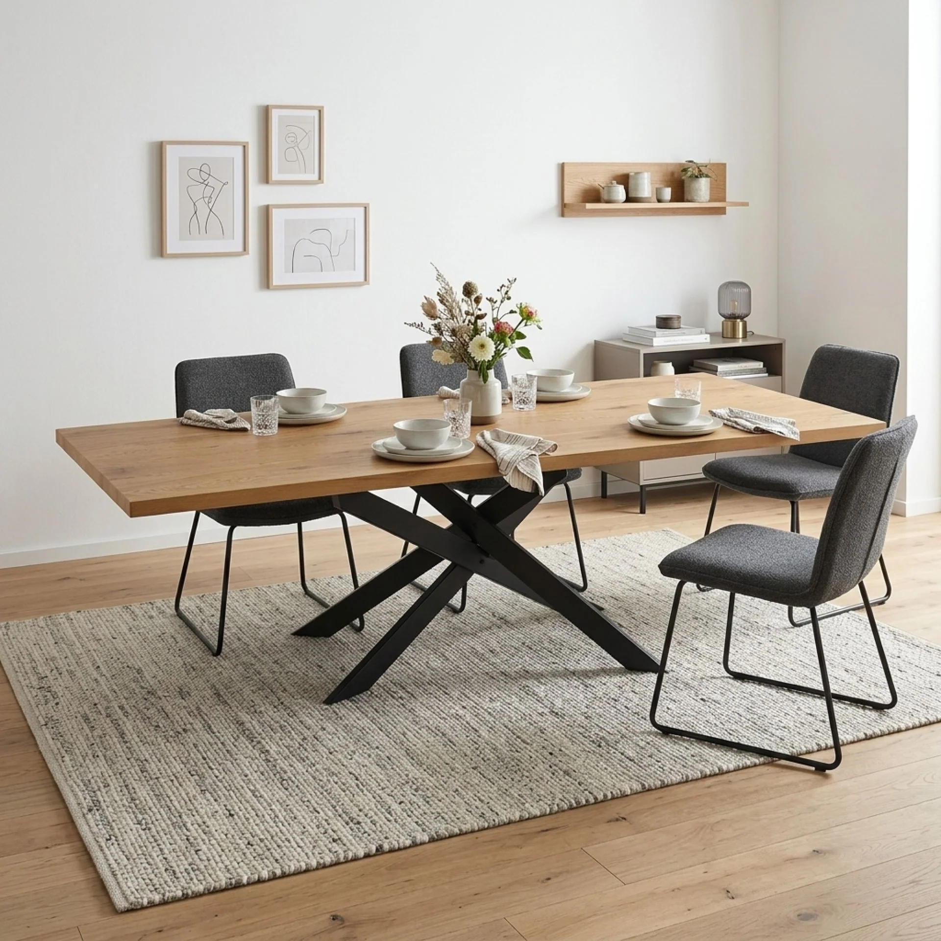 Croscen Rectangle Dining Table 240x95cm - Oak - Image 6