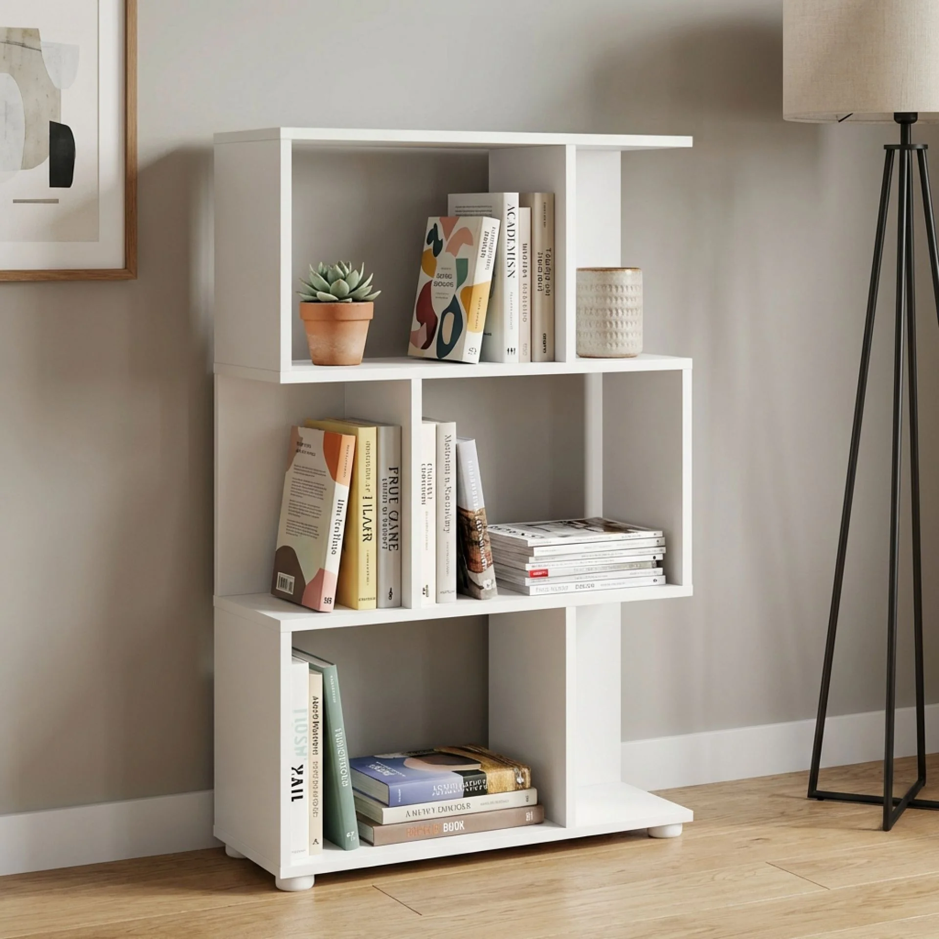 Cubo 3 Tier Bookshelf Display Shelf - White - Image 3