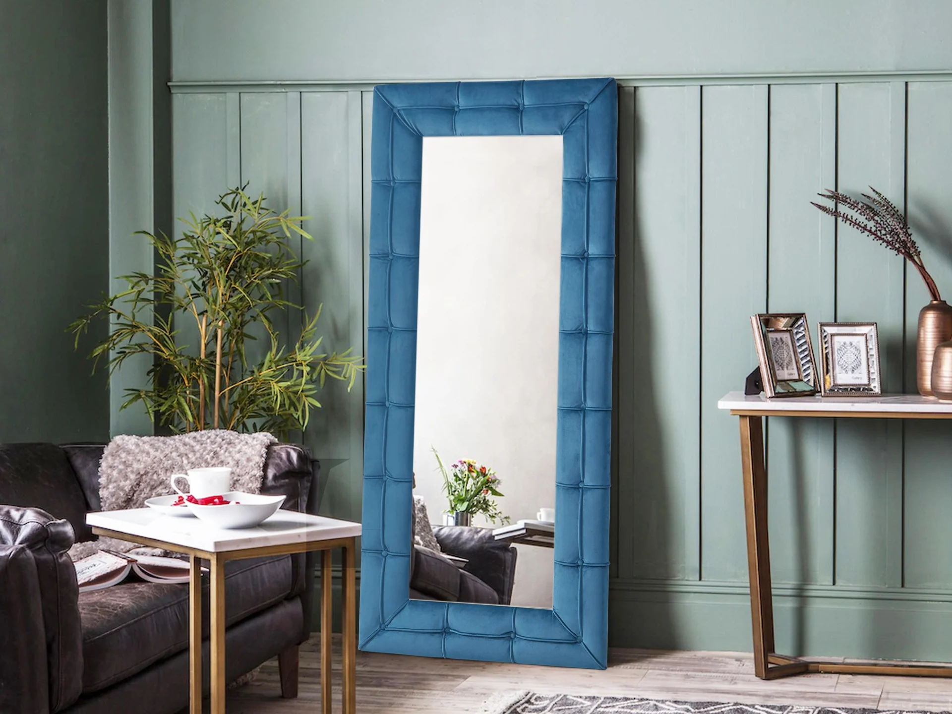 Cukoos Velvet Standing Mirror - Blue