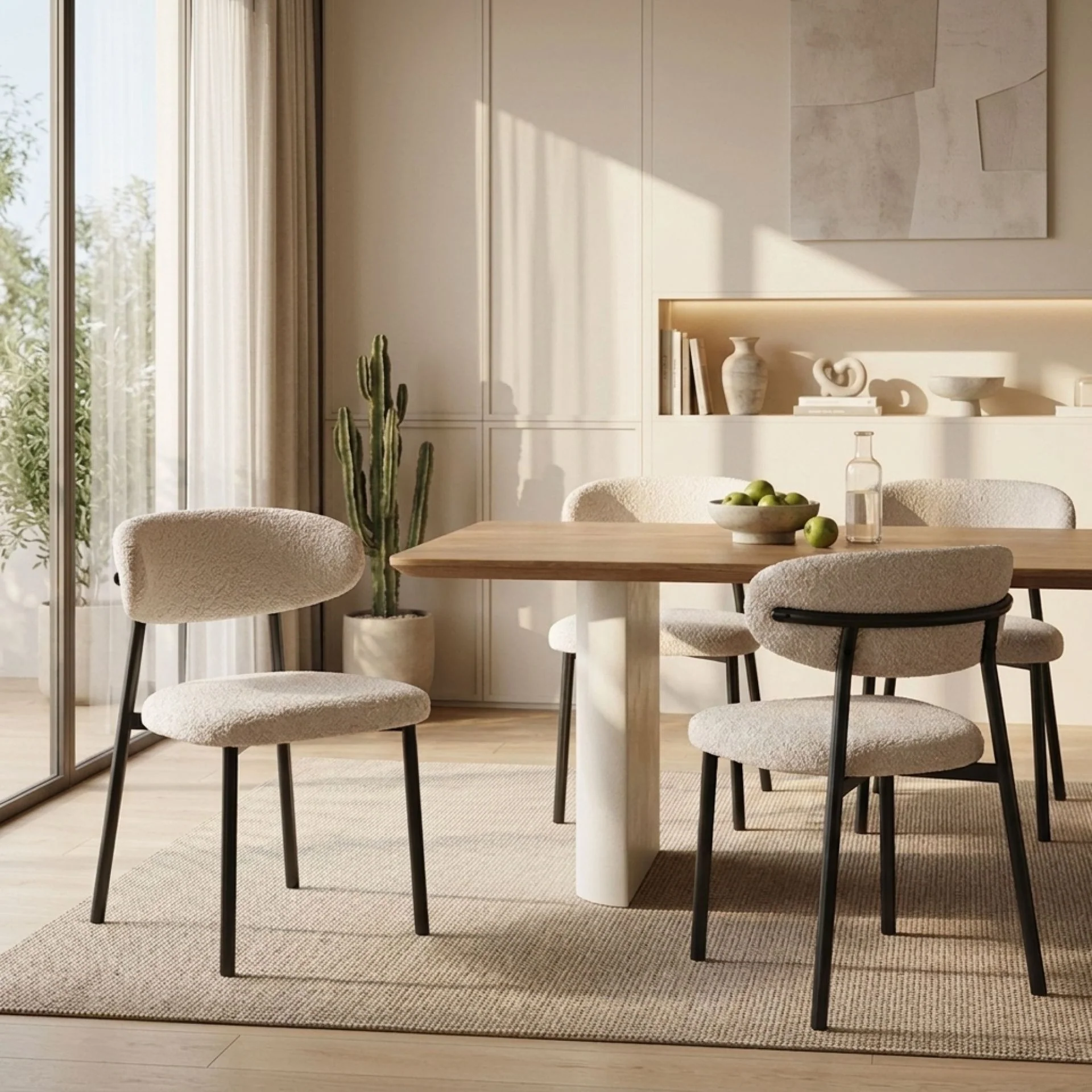 Curvano Fabric Dining Chair Set Of 4 - Beige