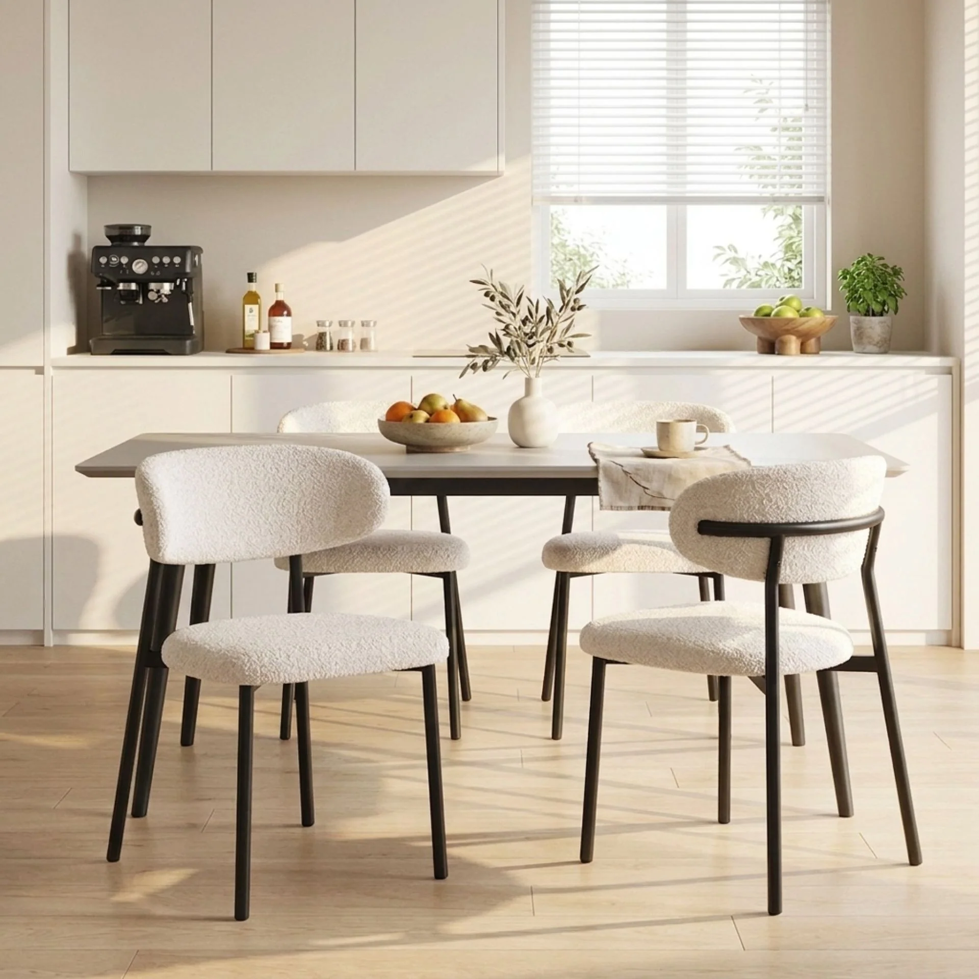 Curvano Fabric Dining Chair Set Of 4 - Beige - Image 3