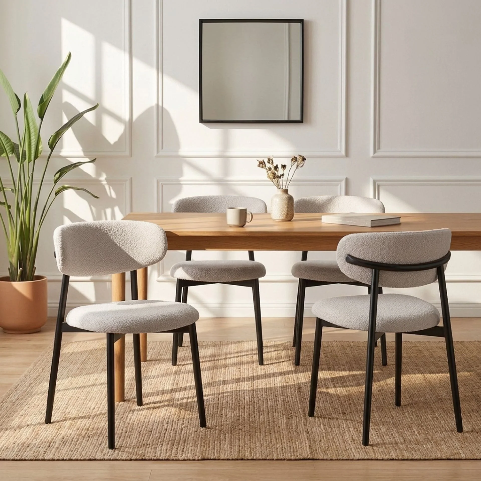 Curvano Teddy Fabric Dining Chair Set Of 4 - Beige