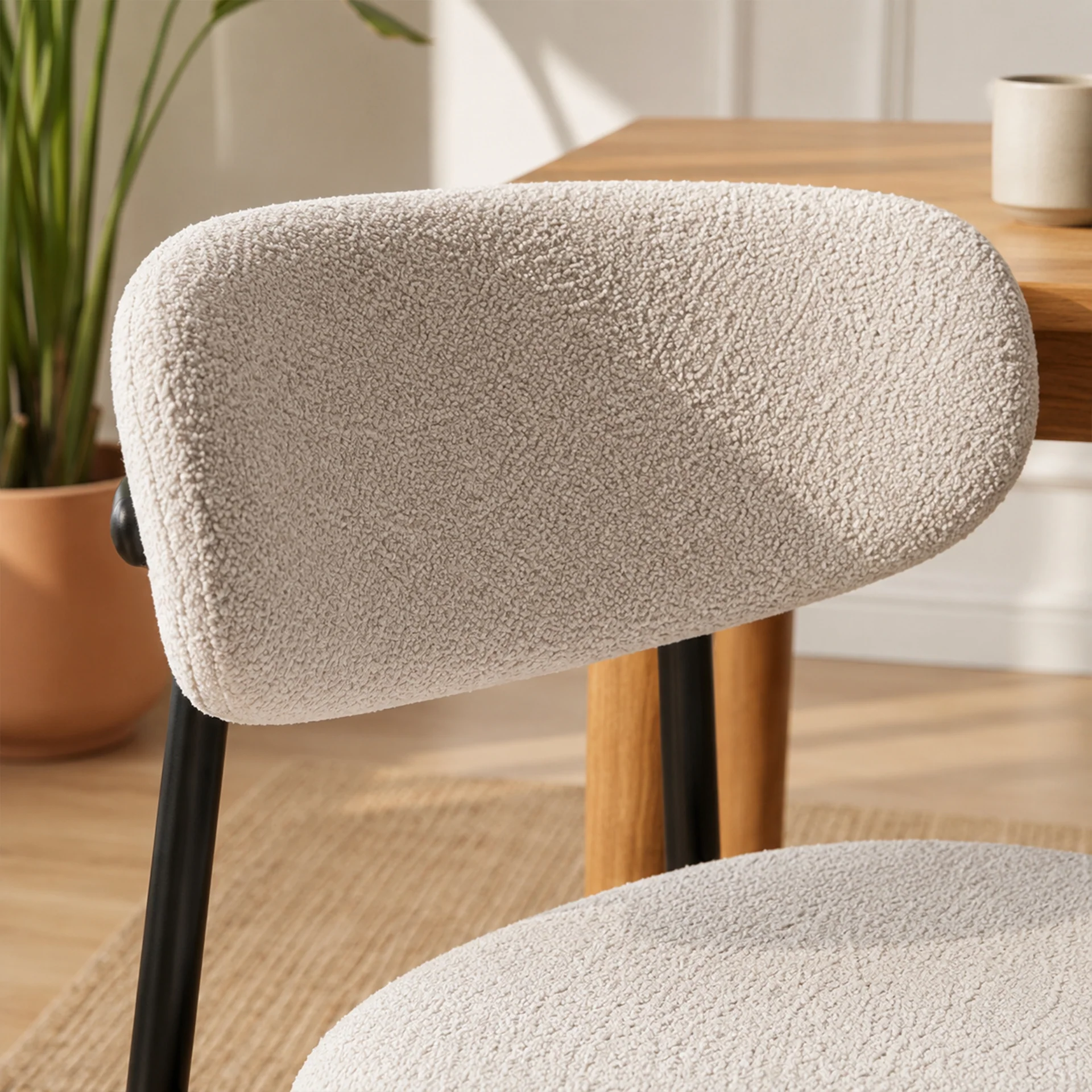 Curvano Teddy Fabric Dining Chair Set Of 4 - Beige - Image 6