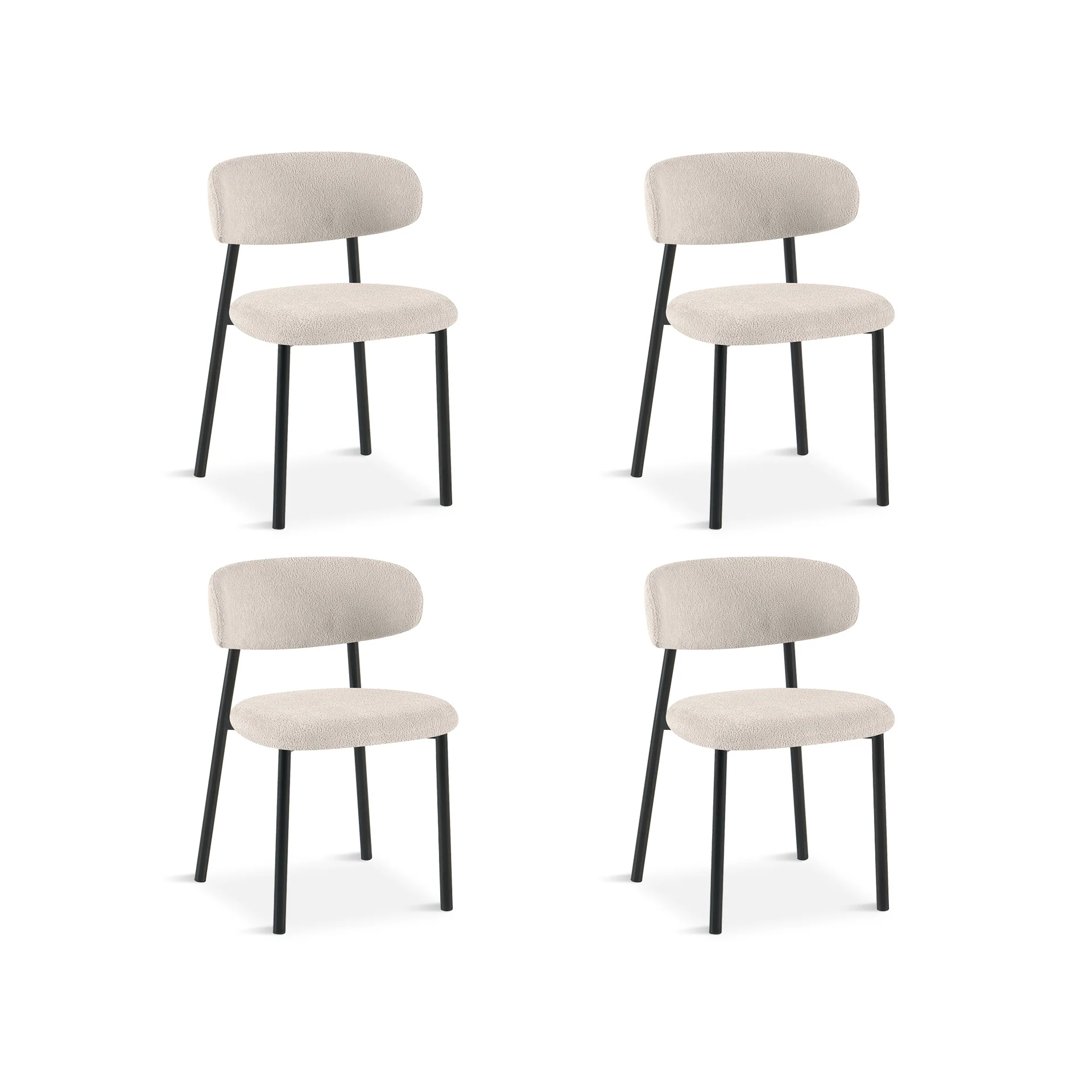Curvano Teddy Fabric Dining Chair Set Of 4 - Beige - Image 8