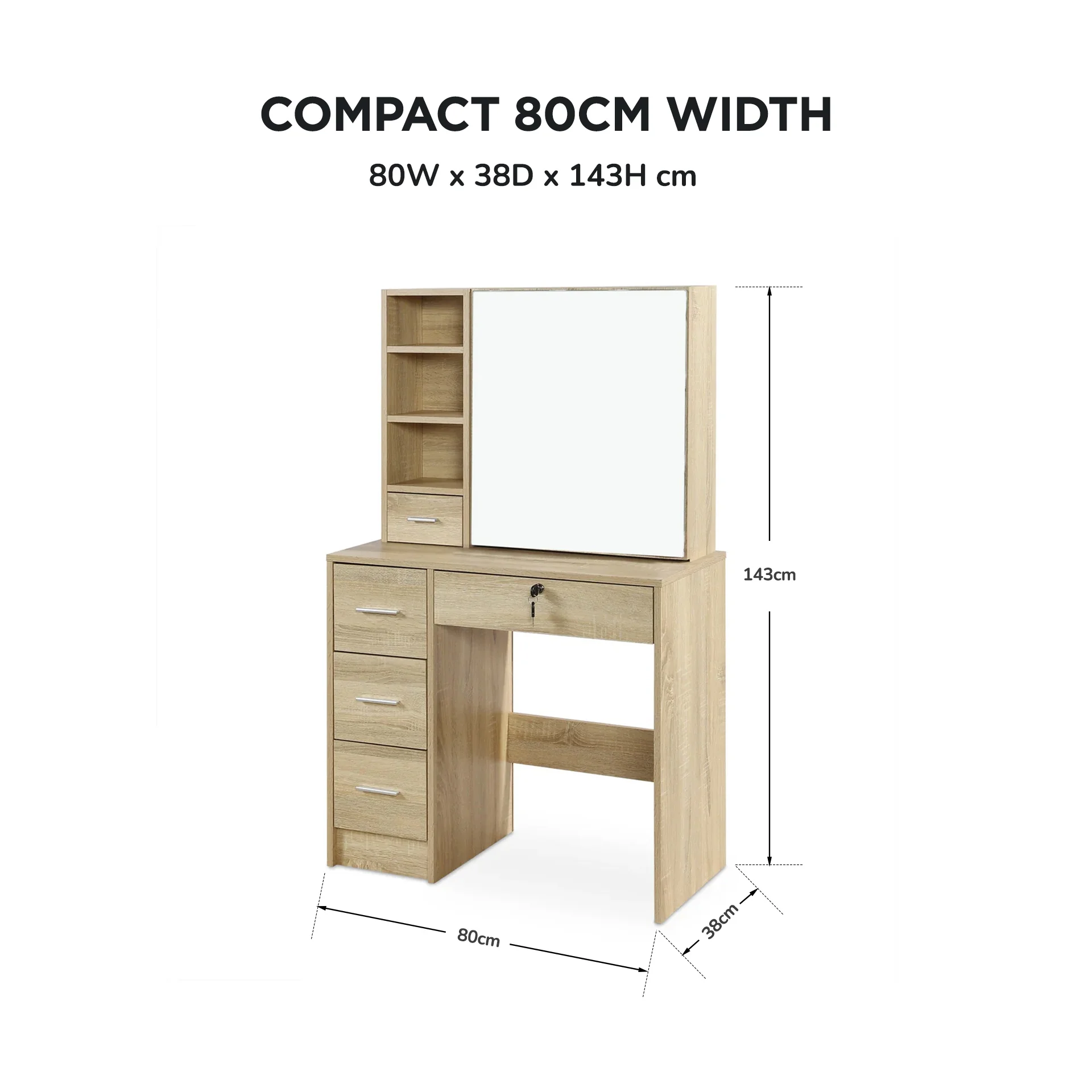Carnation Dressing Table with Drawers Set - Oak - Image 3