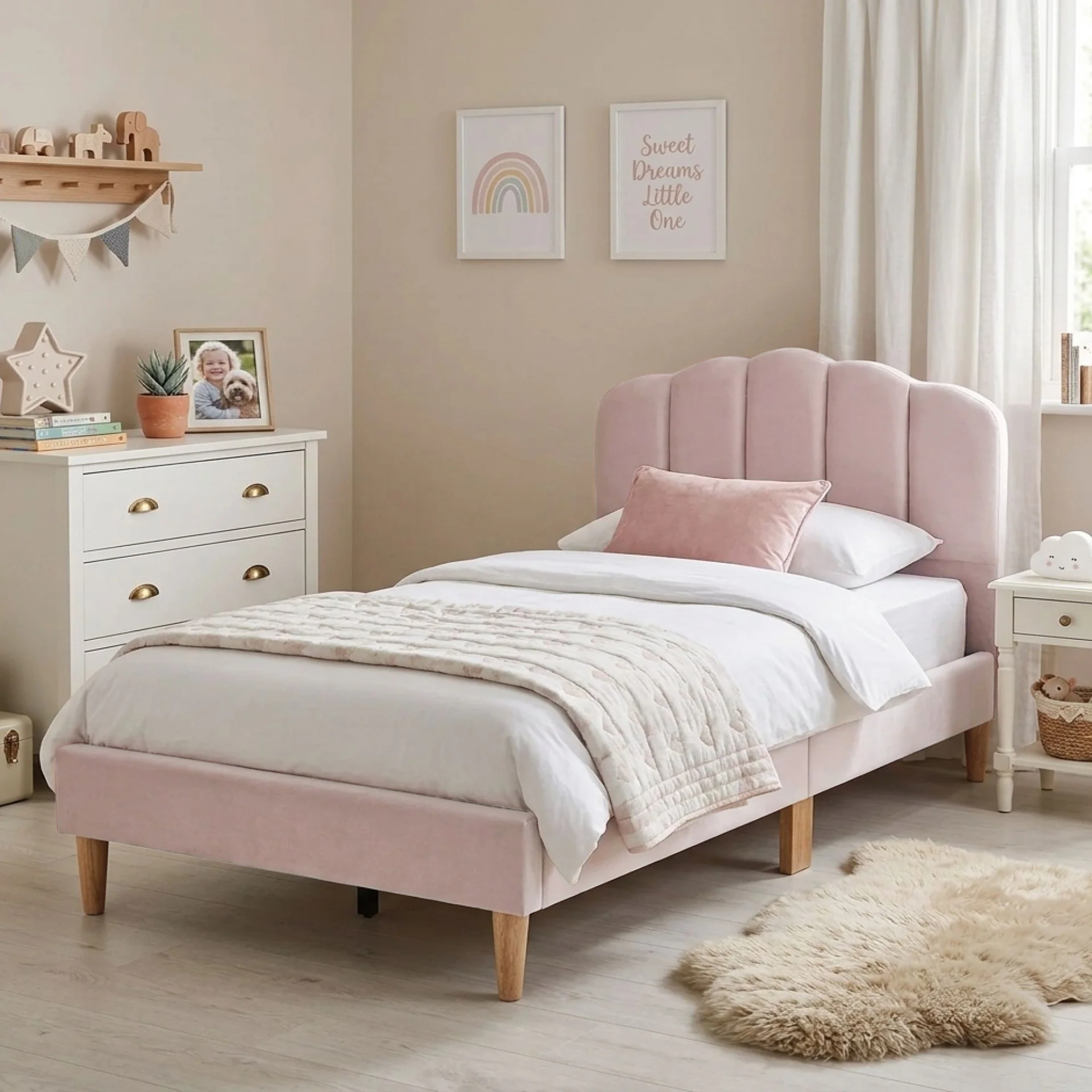 Daisy Velvet King Single Bed Frame - Pink - Image 5